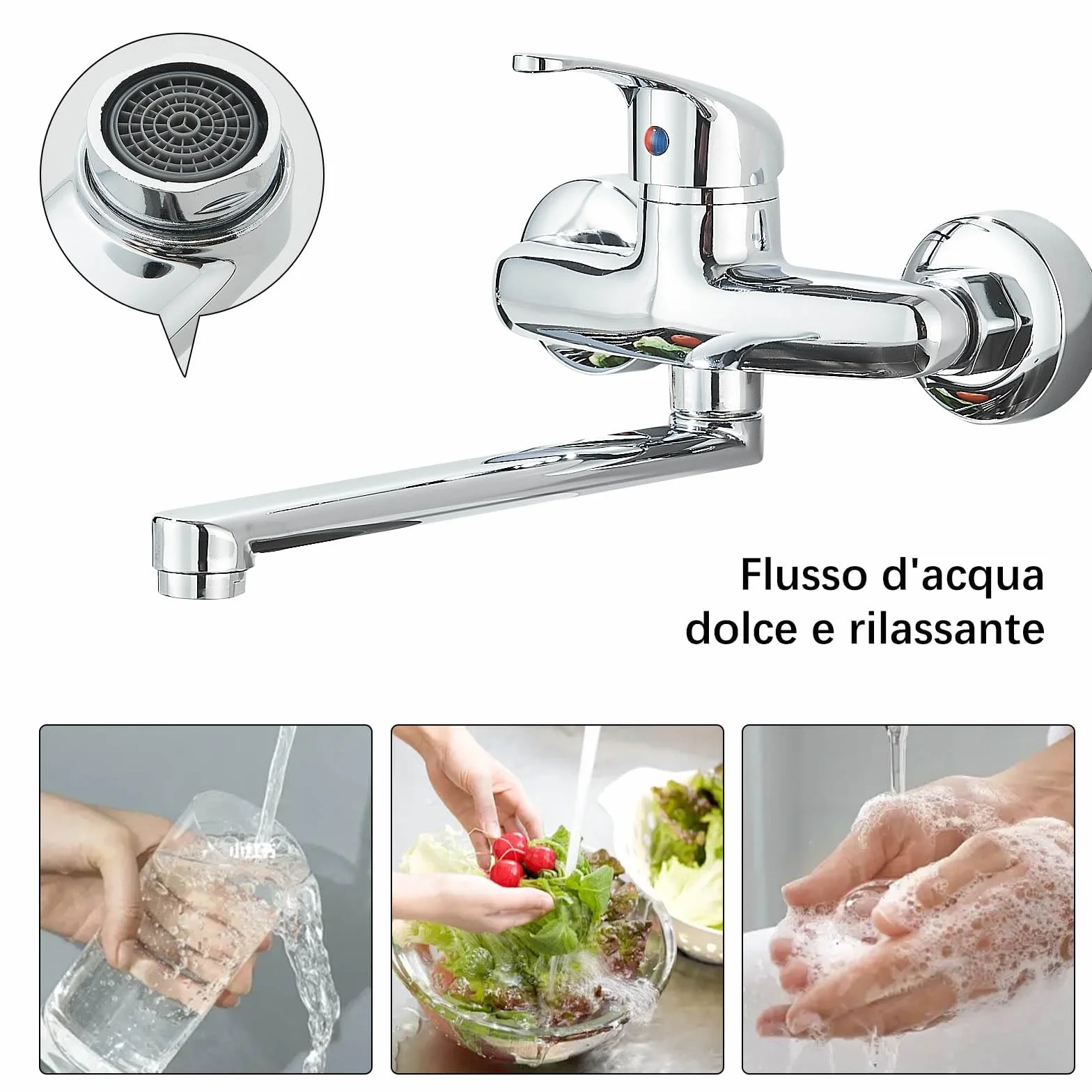 Mezclador de pared para fregadero cocina monomando galvánico boca ajustable