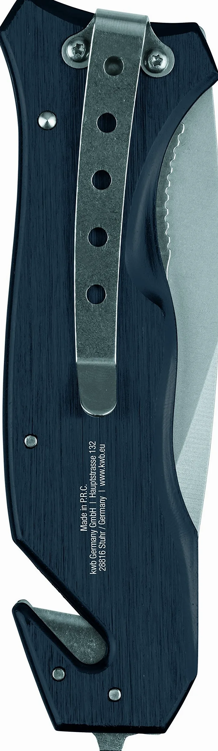 kwb cuchillo de rescate con cortador de cinturón y rompecristales, extra afilado, cuchillo de emergencia con hoja de 90 mm