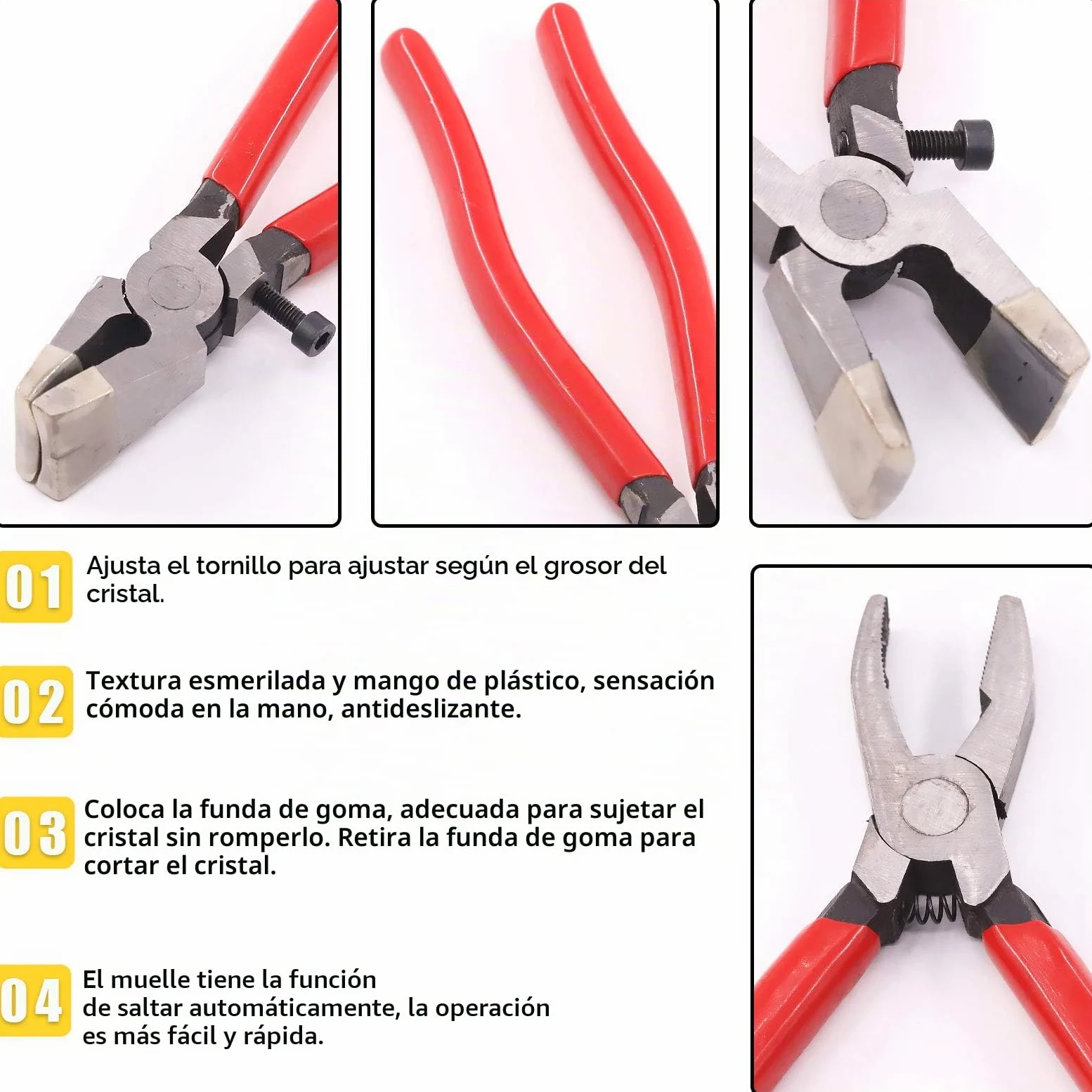 Keadic 3 herramientas de corte de vidrio, alicates rompedores, alicates de rotura de vidrio, herramienta de corte de vidrio resistente con punta de goma para azulejos de mosaico