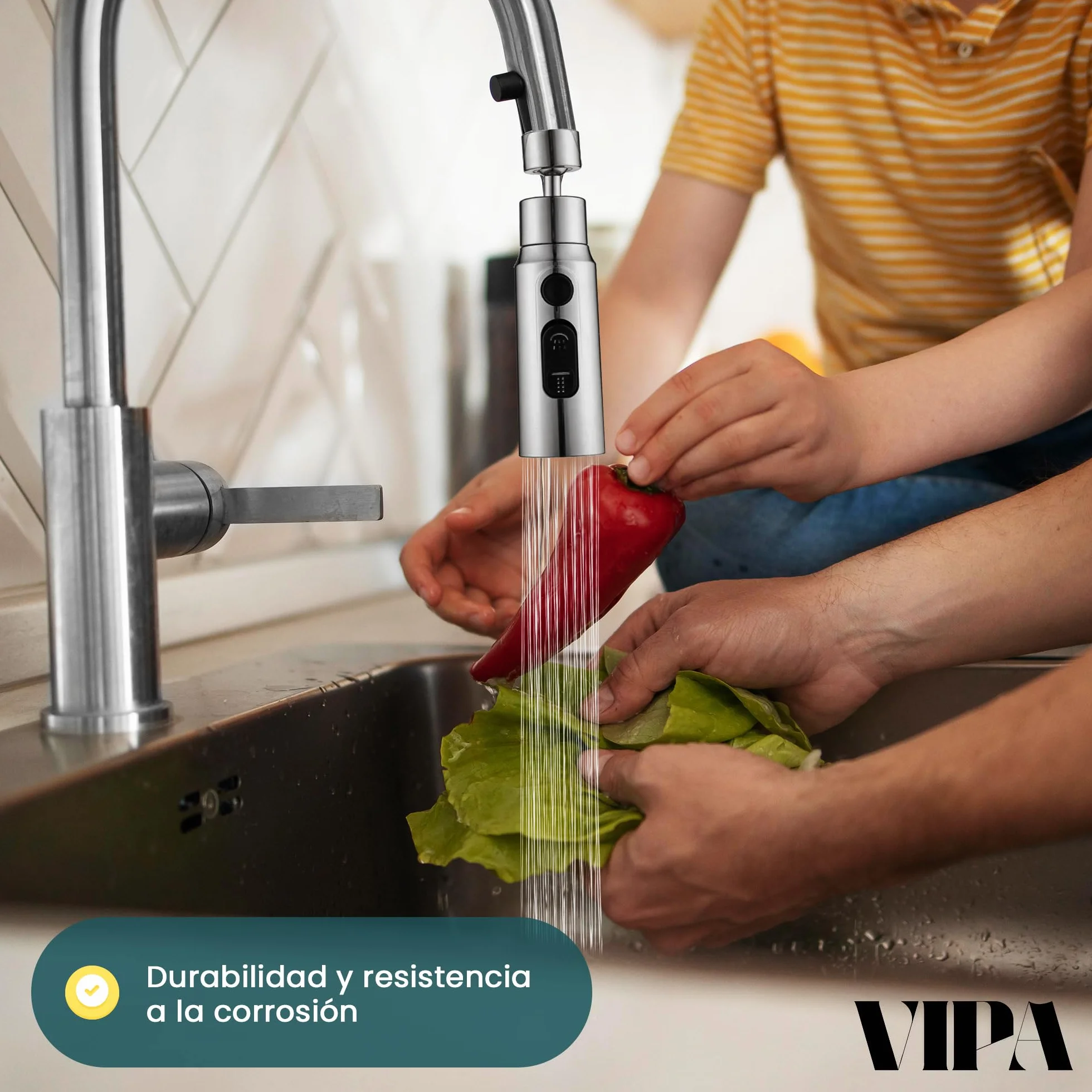 VIPA Adaptador Grifo Cocina 3 Modos Ajustable 360º con Adaptador Universal Boquilla Grifo Filtrado a Prueba de Salpicaduras