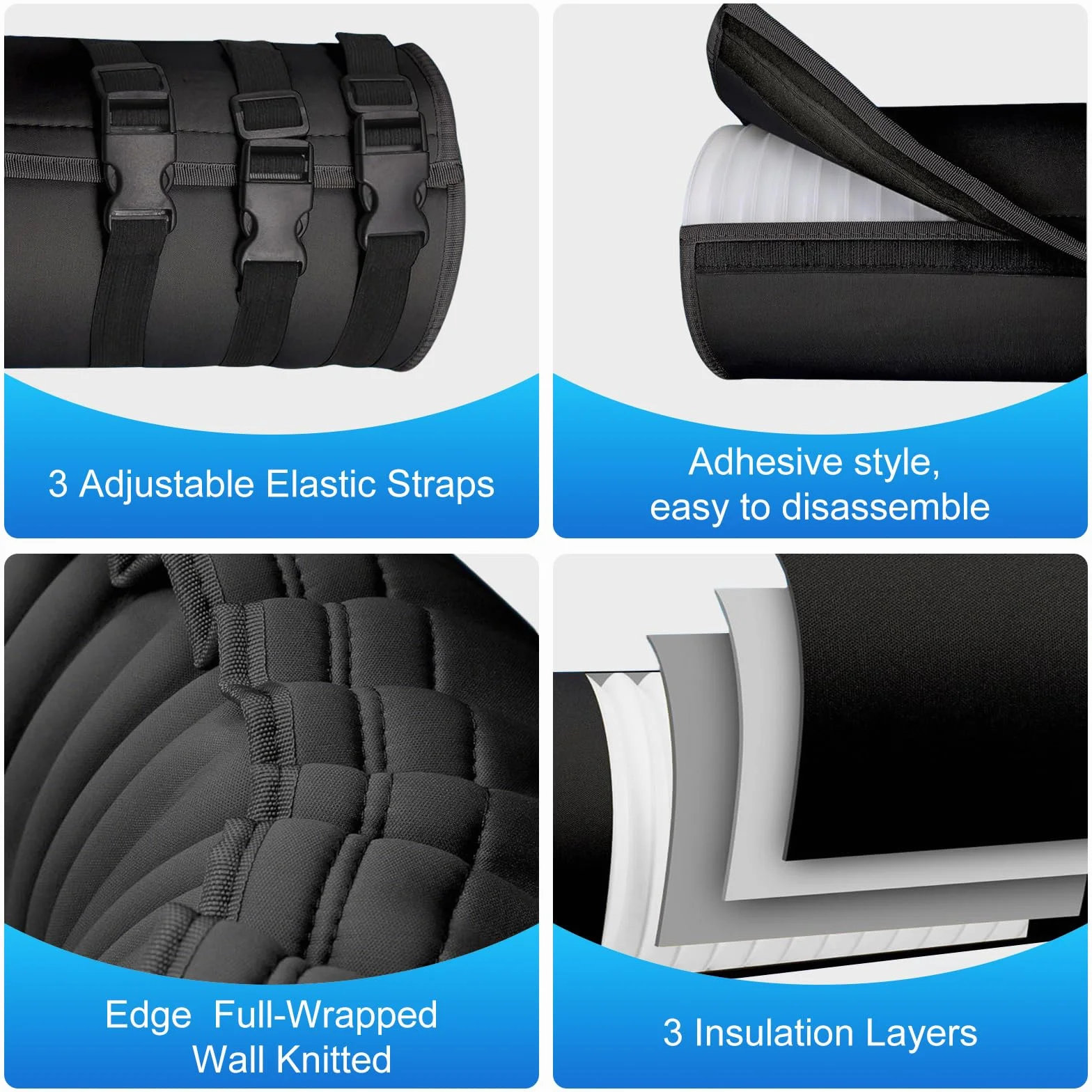 Cubierta Aislante para Manguera de Aire Acondicionado, Funda Aislamiento para Conducto Escape 12.7-15cm Diámetro, 3 Correas Negro
