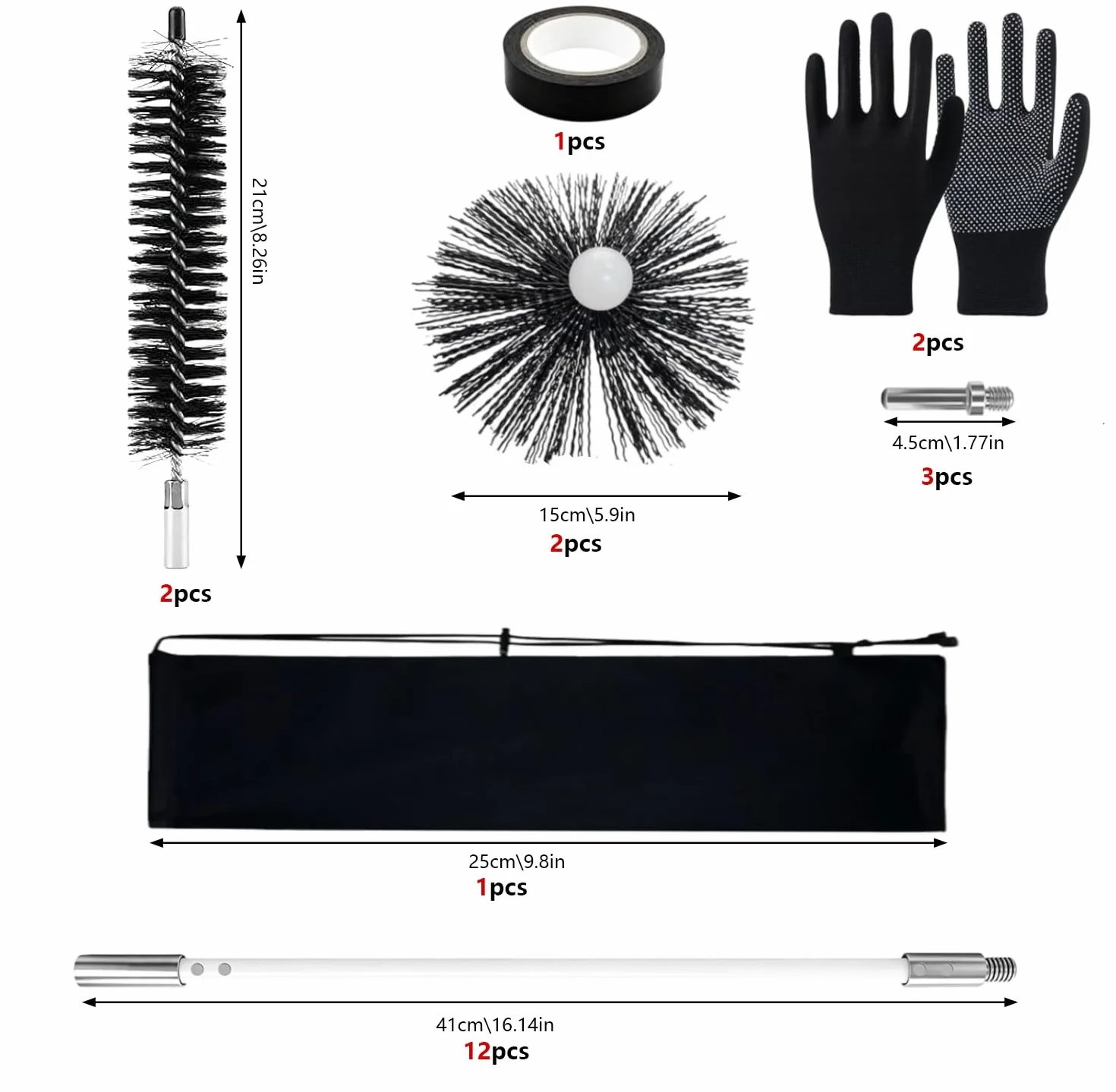Juego de 23 cepillos para Chimenea, Cepillo para Tubo de Estufa, Cepillo de 150 mm, 40 mm, Cepillo de Limpieza de Tubo de Chimenea de Nailon con Barras Flexibles de 12 x 410 mm, Uso con