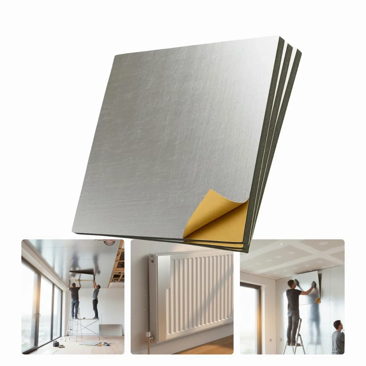 Aislante térmico y acústico autoadhesivo para el hogar | Ideal para ventanas, paredes, techos y radiadores | Reduce ruido, vibraciones, frío y calor | Aluminio resistente de 10 mm | 100×50 cm | (1)