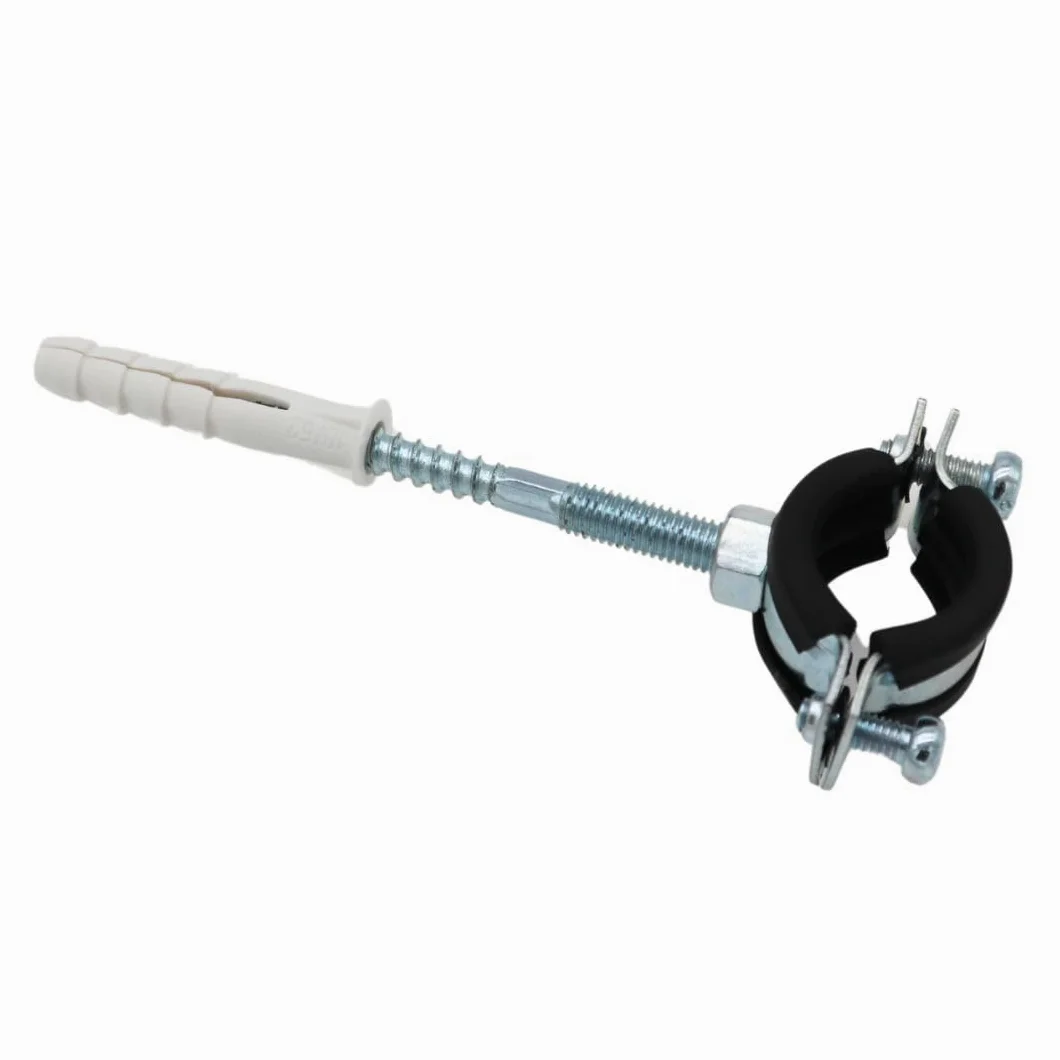 Abrazaderas de tubo de tornillo 48-53 mm 11/2" + tornillos + tacos, acero galvanizado, abrazaderas de aislamiento acústico, abrazaderas individuales con inserto amortiguador – 10 unidades
