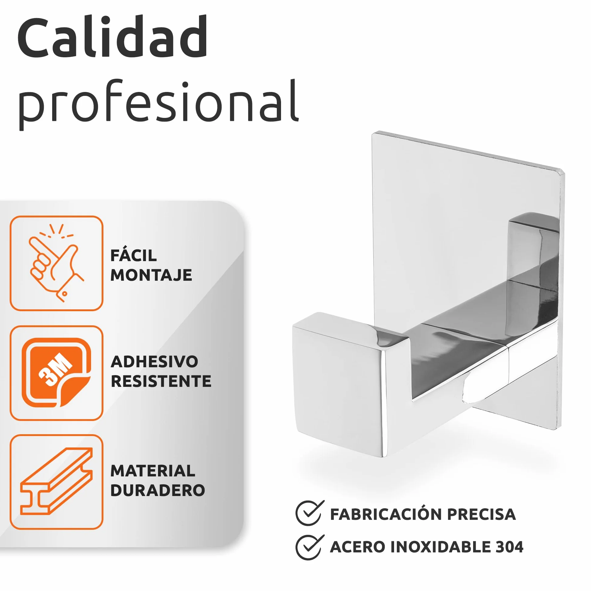 ECENCE Ganchos para Toallas 2x auto-adhesivos sin taladrar cromo soportes para toallas de Acero Inoxidable, ganchos para ropa para pegar en la pared
