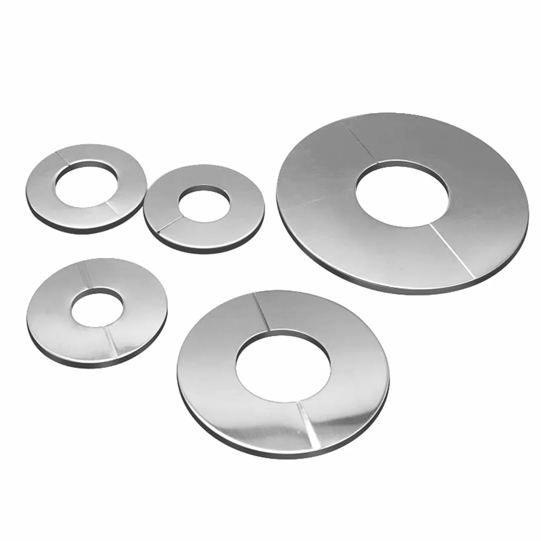 5 piezas bridas de pared divididas, placa de escudete redonda de acero inoxidable para tubería de 51mm/35mm/24mm de diámetro, plateado