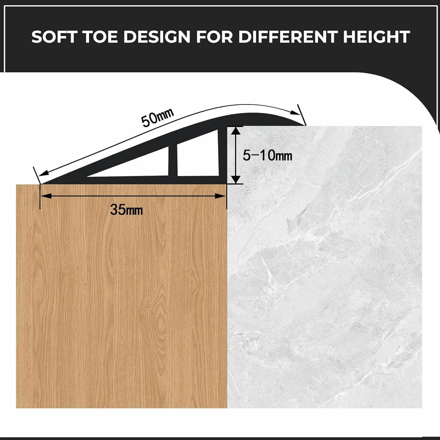 Perfil de Transición para Suelo PVC Tapajuntas Adhesivo Negro 10mm x 1m