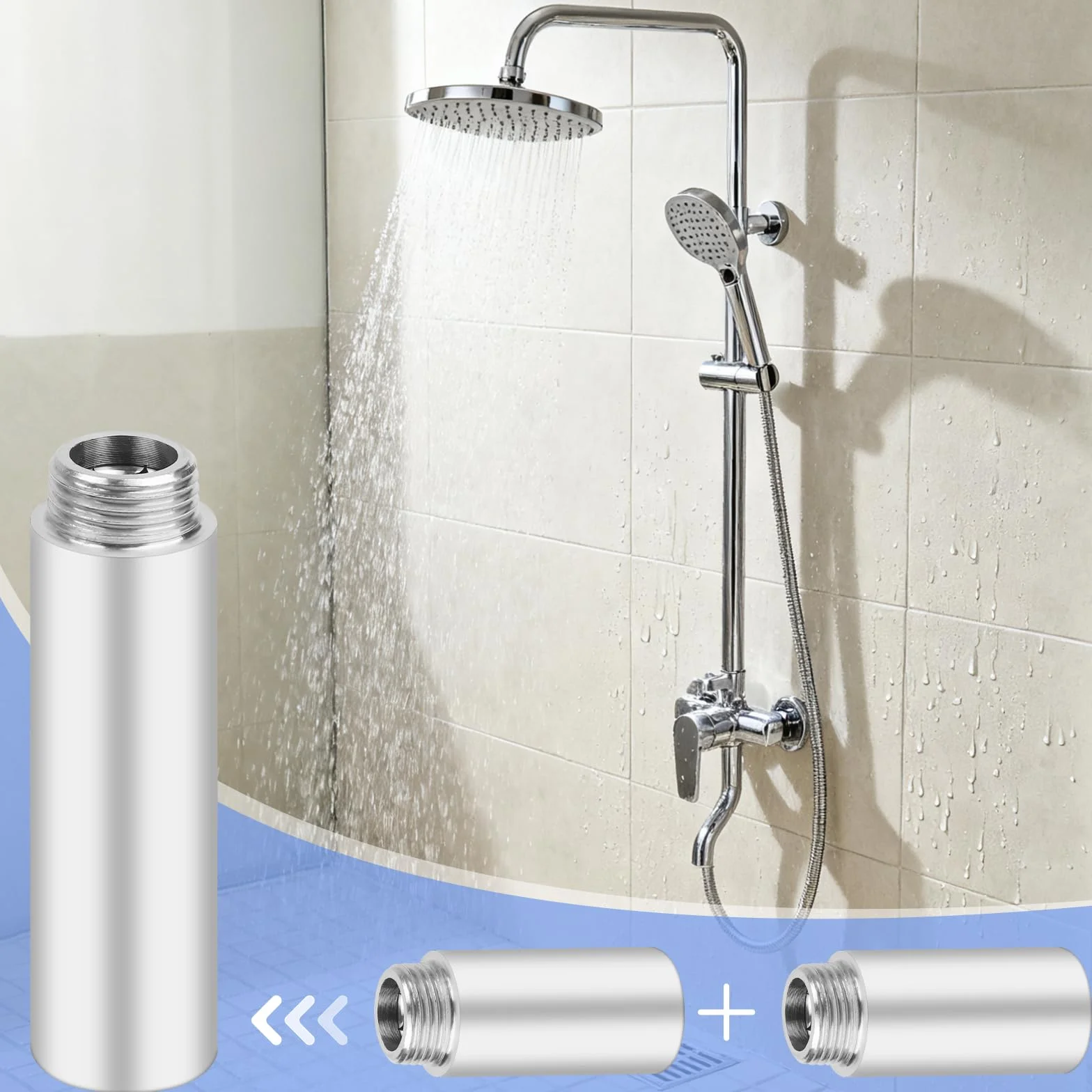 2 extensiones de grifo de 1/2 pulgadas de 80 mm de acero inoxidable, extensión de cabezal de ducha, extensión de conexión de agua para grifos, válvulas angulares y cabezales de ducha