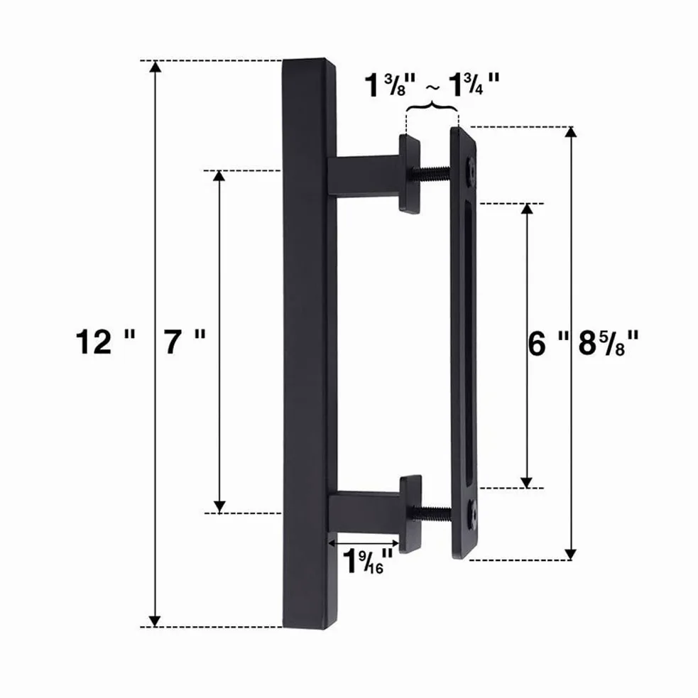 Tirador Puerta Corredera, Manija Puerta Granero, Tirador de Puerta, Tirador de Mango Granero Negro, con Accesorios de Montaje, para Puertas de Granero y Varias Puertas de Madera (Cuadrado)