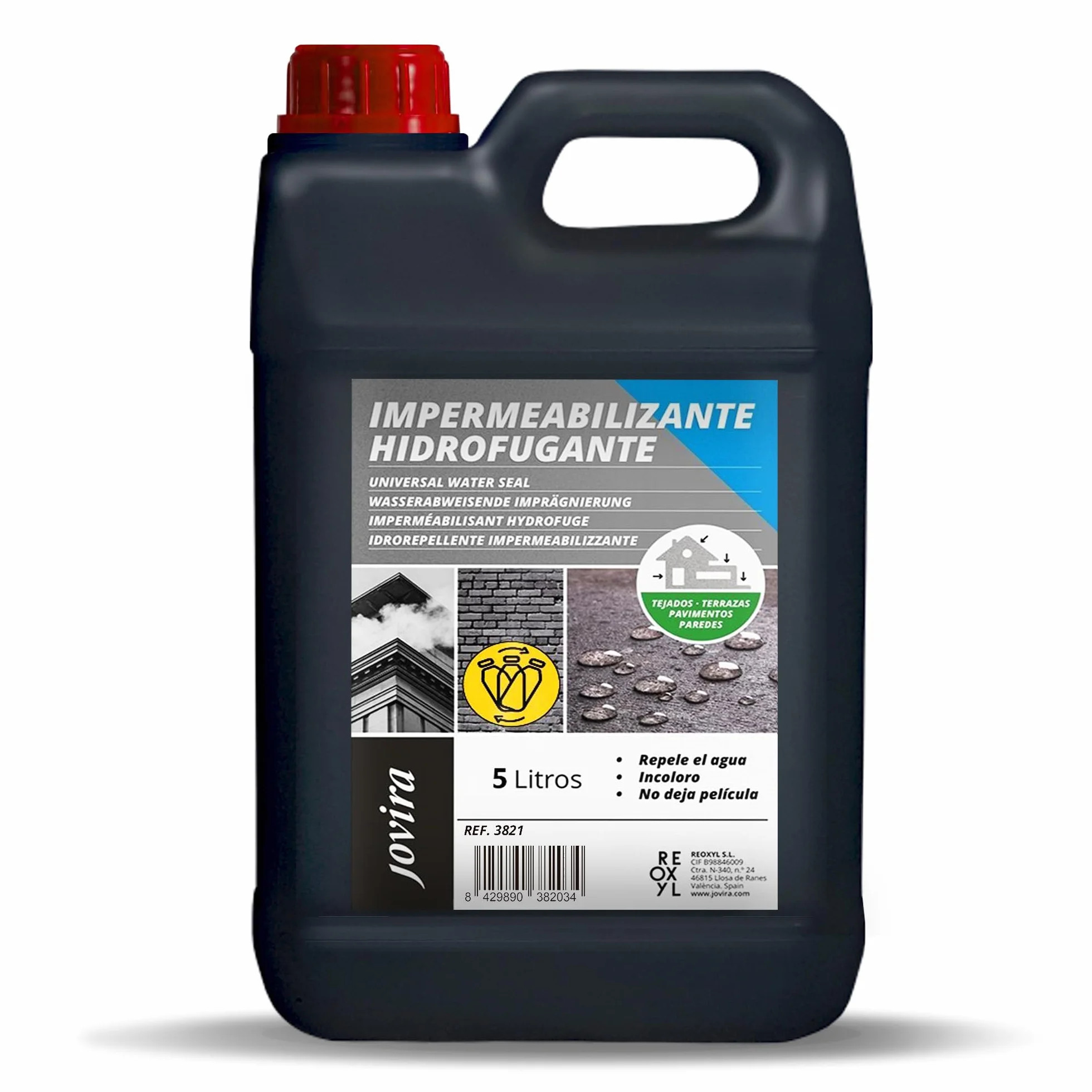 JOVIRA PINTURAS Impermeabilizante Transparente, 5L, Líquido. Hidrofugante Invisible, No Genera Película, Protección Total en Fachadas, Hormigón,Terrazas, Tejados. Waterproof. (5 Litros, Hidrofugante)
