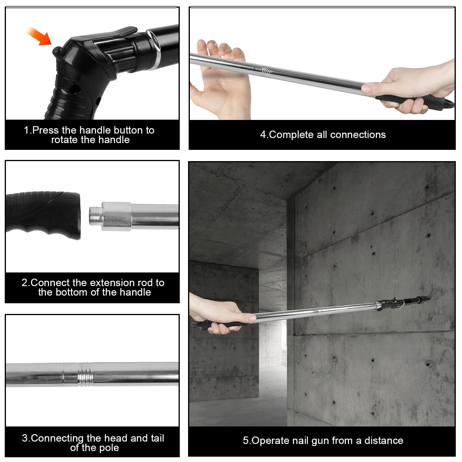 Pistola de clavos manual con 200 clavos redondos, dispositivo de disparo de pernos ajustable de 5 velocidades para acero y hormigón, portátil y silencioso con juego de protección (guantes, gafas de