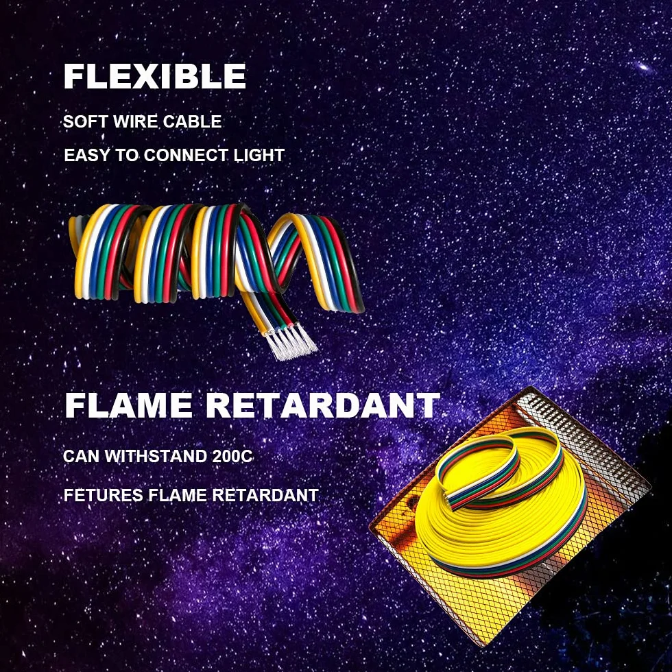 22 AWG 6 pin 6x0.3mm² 20m RGBWW Cable de Extensión Línea Alámbrica Cobre Estañado Trenzado para 6 Colores RGB CCT Tira de Luces LED 3528 5050