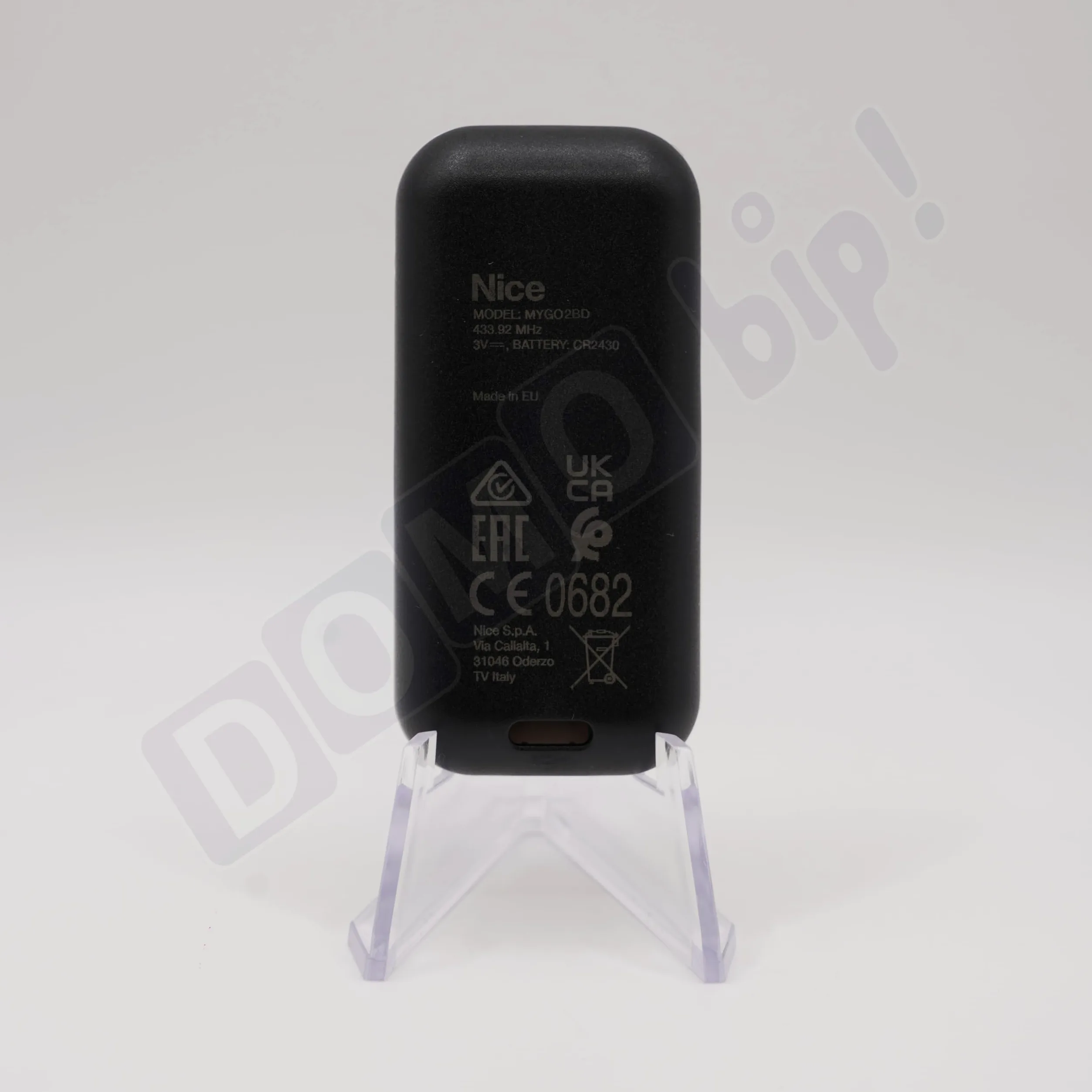 Nice MyGO2BD - Mando a distancia para puertas y puertas de garaje - 2 canales - IP30 - Frecuencia: 433,92 MHz - Codificación: Bidireccional BD & O-Code - Compatible con receptores OXIBD, OXI, OX2,