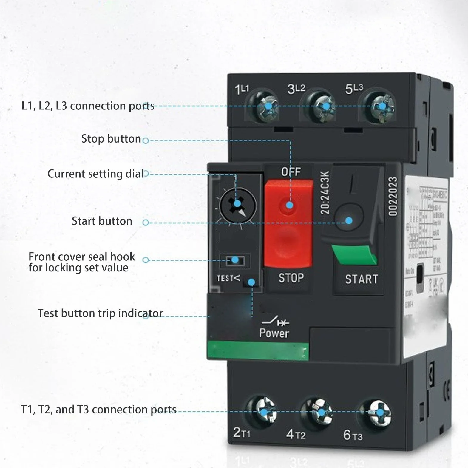 Disyuntor de Protección del Motor AC690V Térmico Magnético Manual con Control de Botón para Varios Motores Montaje en Rail 35mm (GV2-ME14 6-10A)