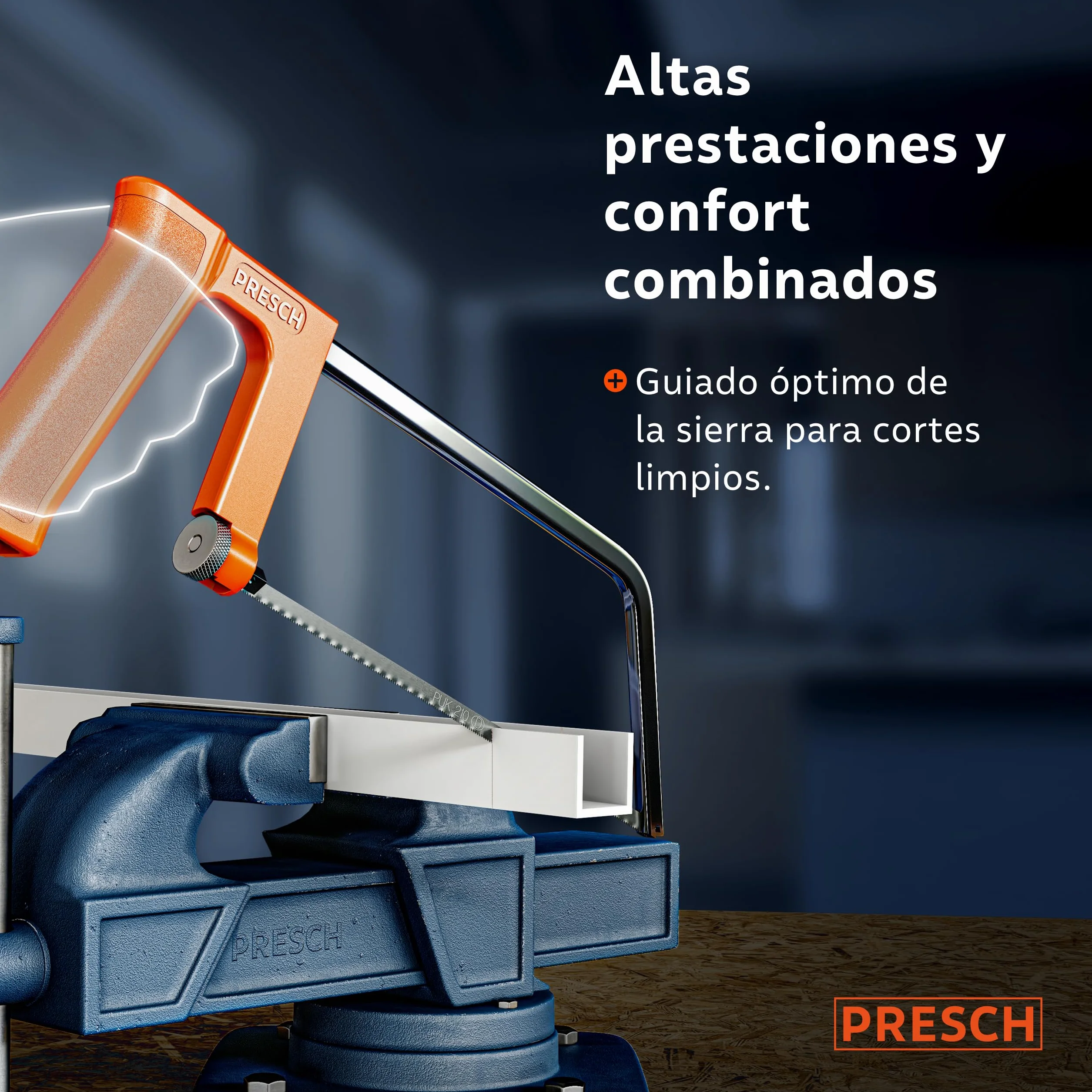 Presch Sierra de metal 200mm - Con hoja de sierra universal para cortes precisos - Cambio rápido de hojas de sierra - Mango ergonómico para serrar mejor - Sierra de arco pequeña, Sierra manual