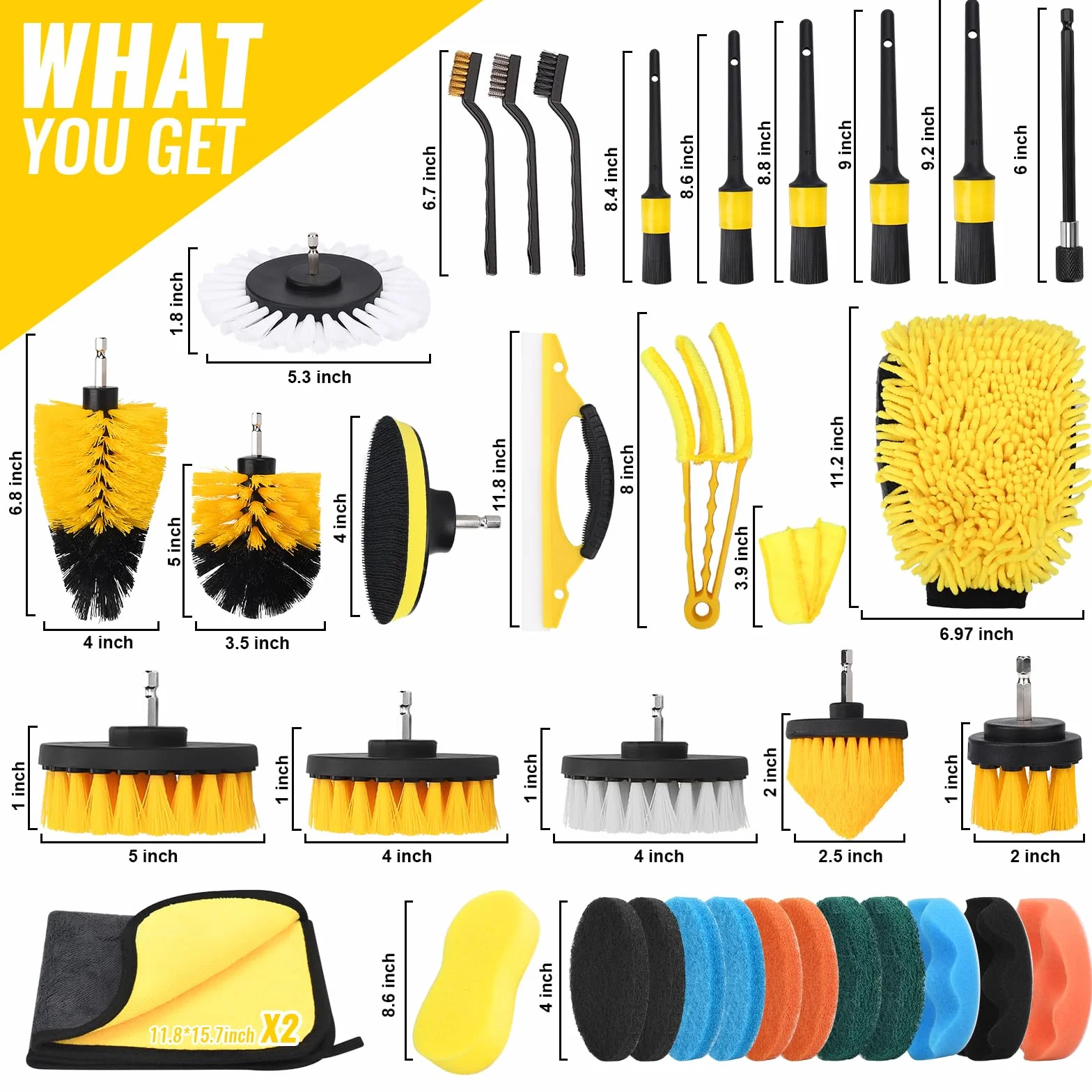 Cepillo para Taladro Eléctrico, Kit Limpieza Coche, 36 Piezas, Baño, Alfombras, Suelos, Azulejos, Cocina, Coche, Esquinas, Terraza