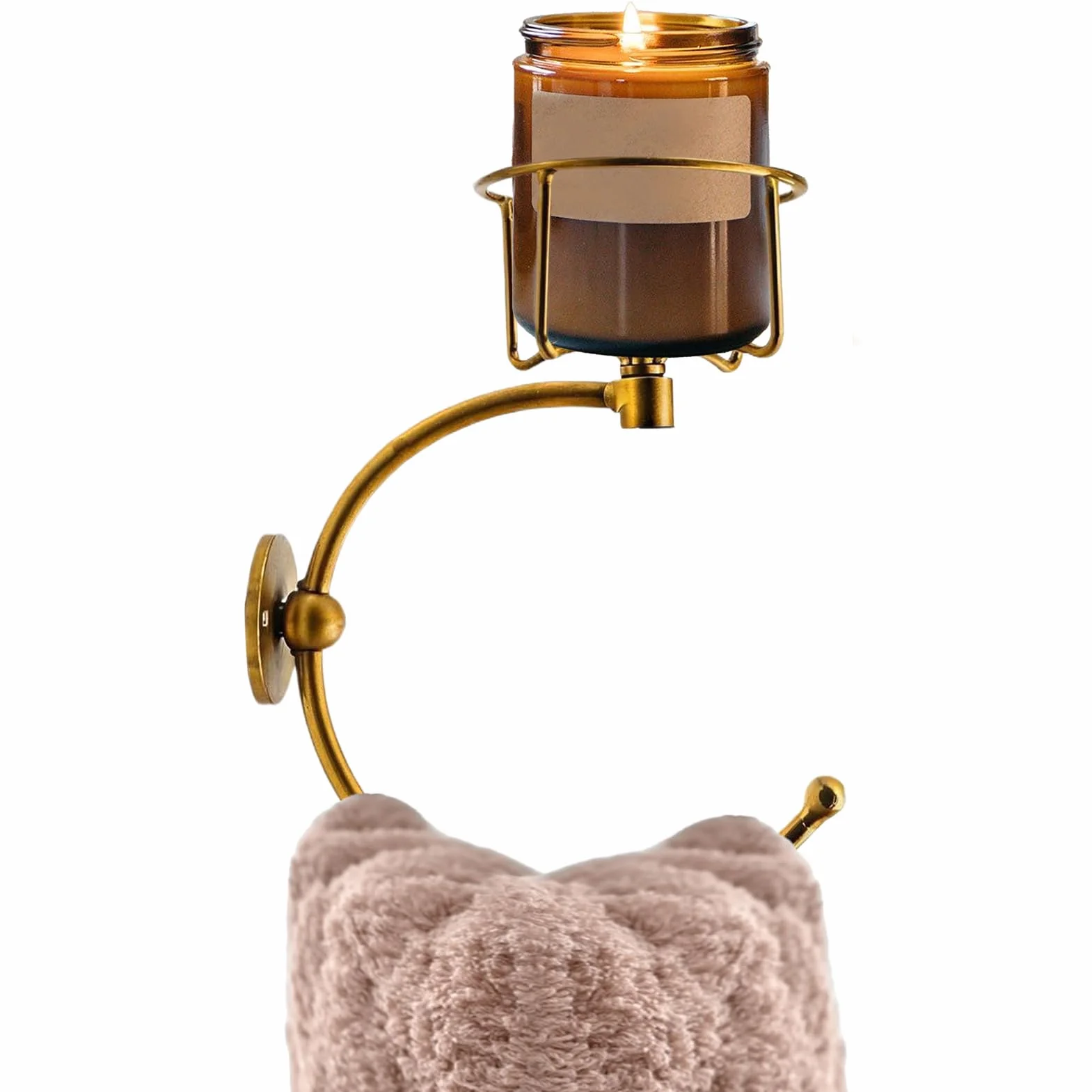 Toalla de Mano de Pared, Soporte de Toalla de Mano, Anillo de Gancho de Toalla de baño con Soporte de Velas, Estante Decorativo Elegante Creativo rústico para Amigos Hotel Hotel Kitchen Baith Centén