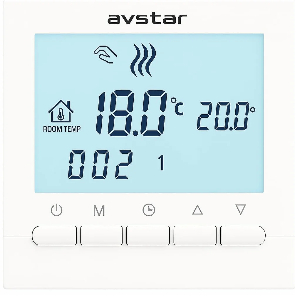 AVStar - Termostato Inteligente Digital programable para calefacción de calderas de Gas - Pantalla LCD para Facilidad de Control y programación (Blanco)