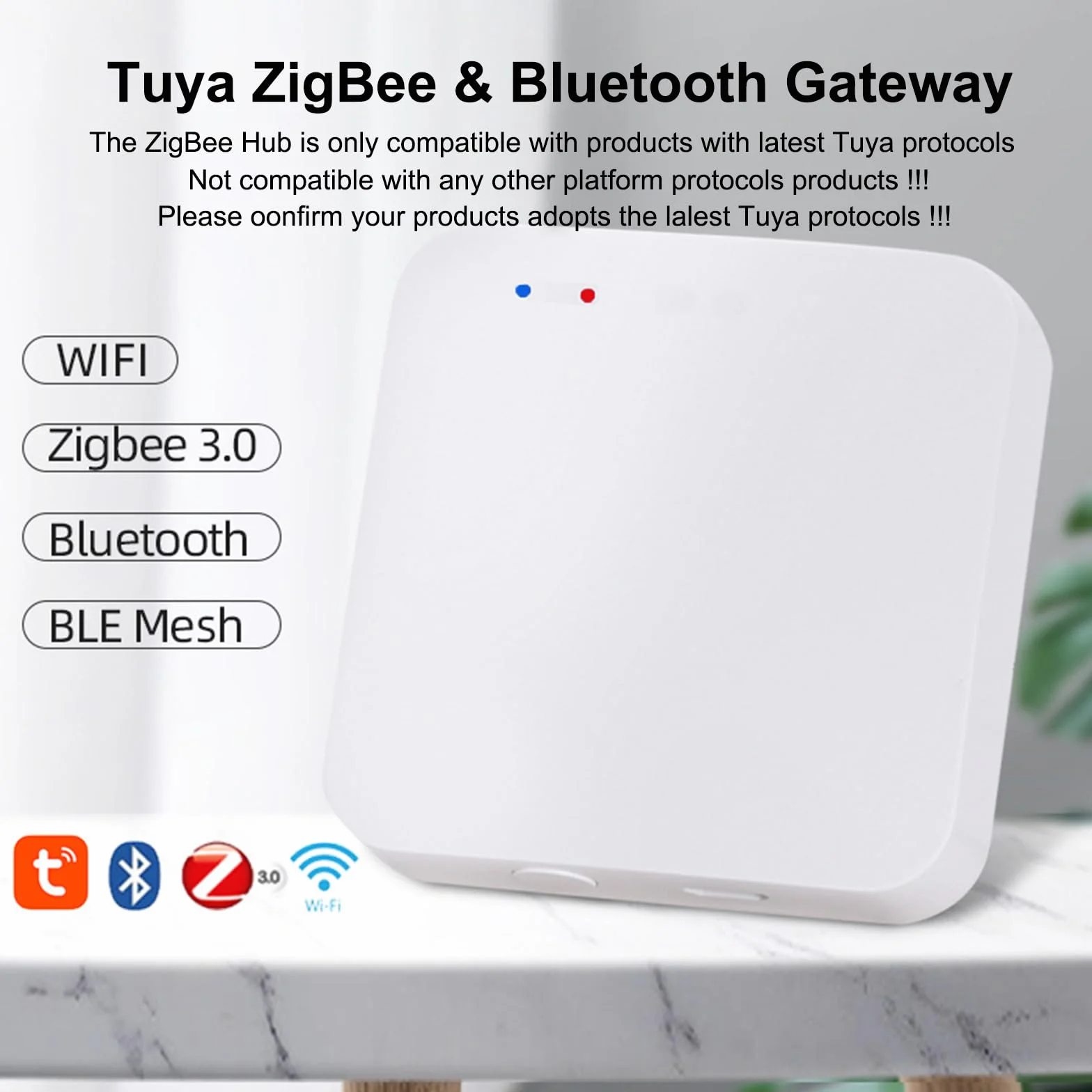 Pasarela ZigBee y Hub Bluetooth 2 en 1, Puente WiFi para Control de Automatización del Hogar, Compatible con Alexa