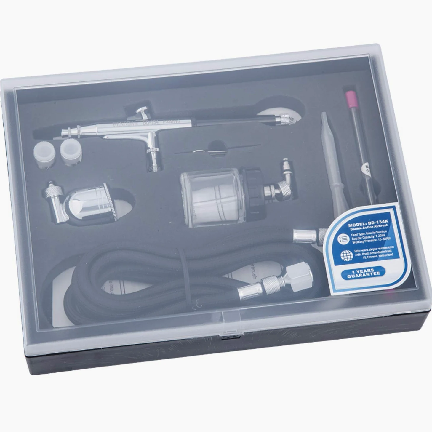 Fengda Pistóla de aerógrafo kit FE-134K con aguja/boquilla de 0,2/0,3/0,5 y tubo.