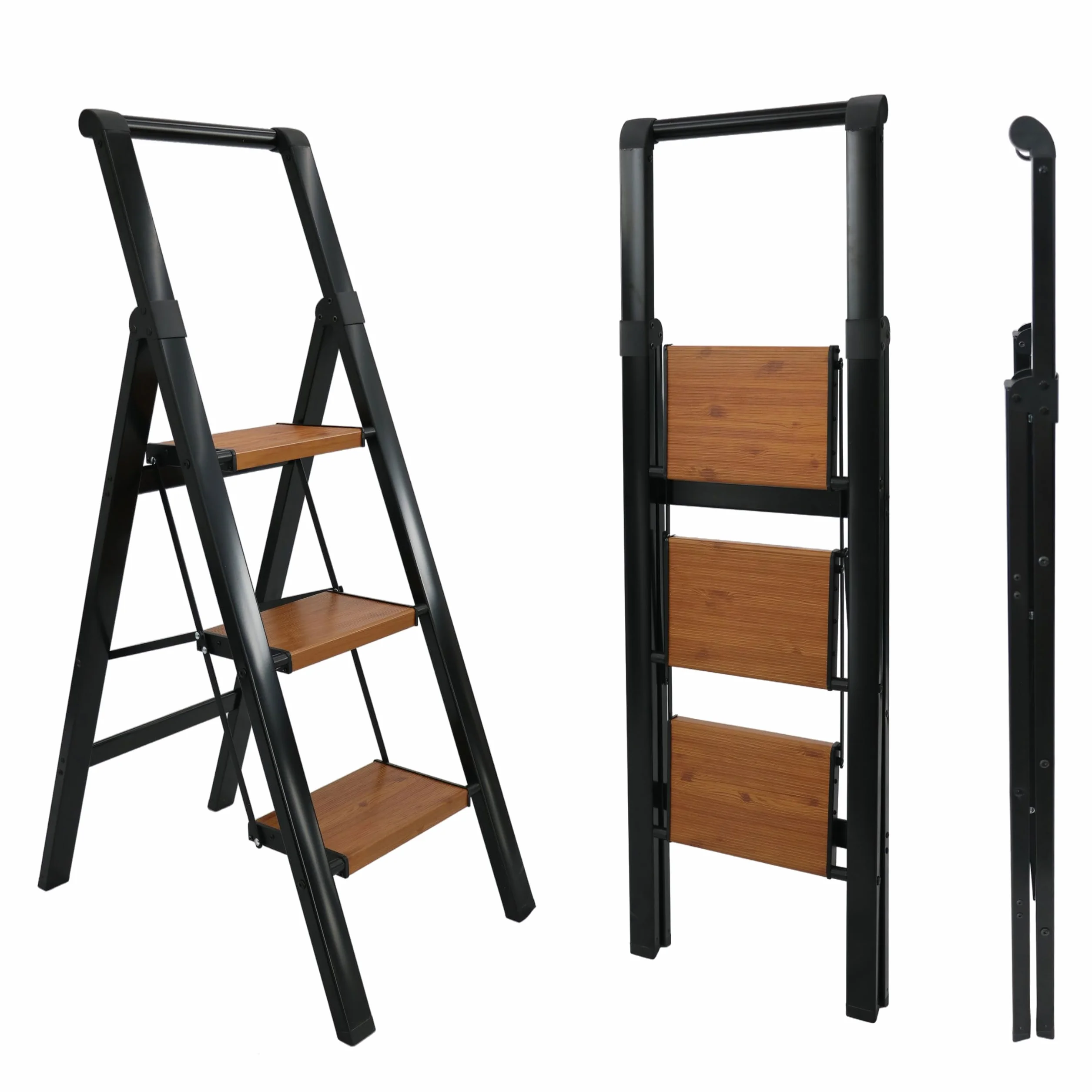 UZIRO Escaleras Plegables 3 Peldaños, Escalera de Aluminio 3 Peldaños Anchos, Sistema Antodeslizante, Muy Liviana y Facil de Guadar