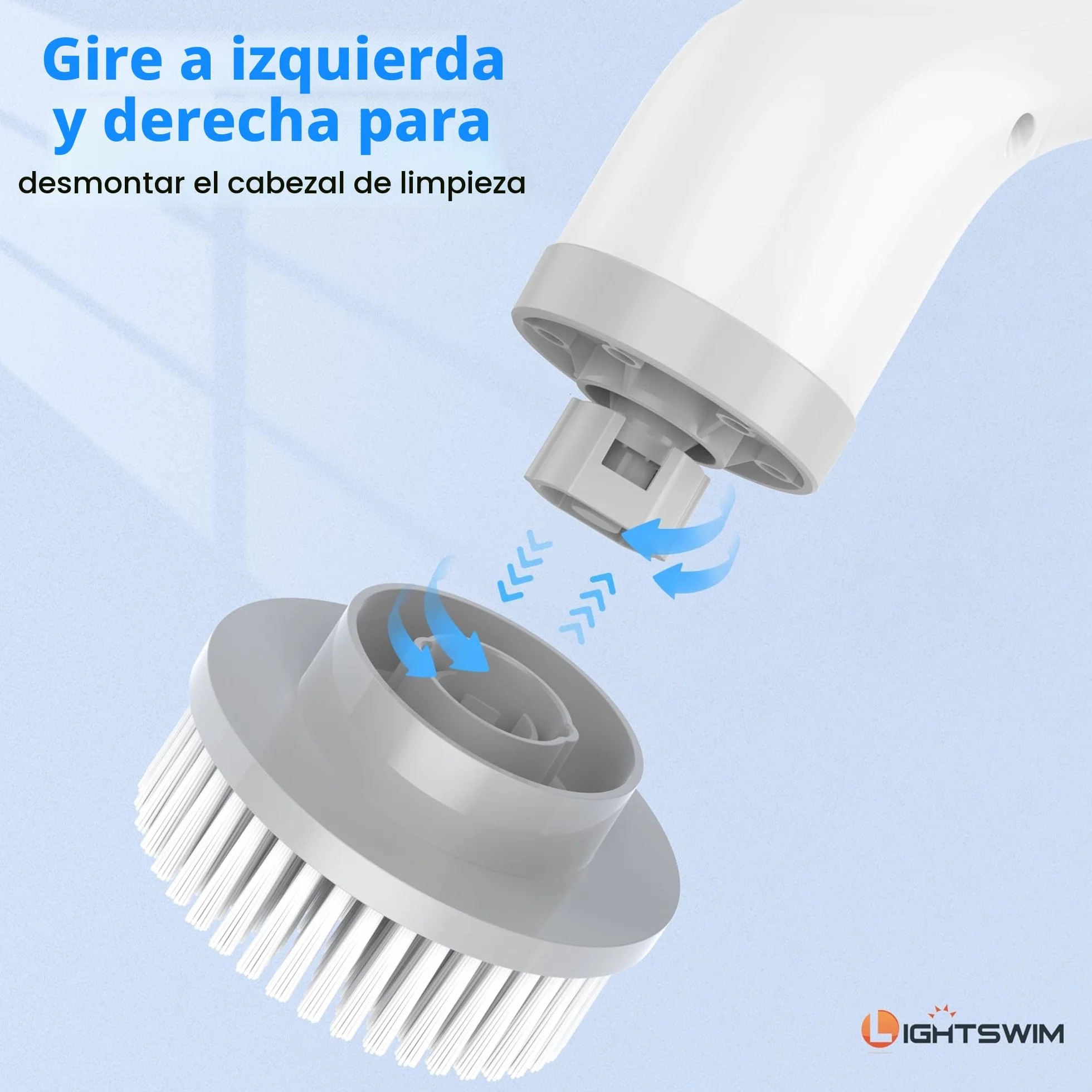 Lightswim Limpiador giratorio eléctrico, cepillo de limpieza 7 en 1, limpieza potente de 420 rpm, limpiador de baño de 1.5 horas de velocidad dual con brazo de extensión para cocina, coche, azulejos