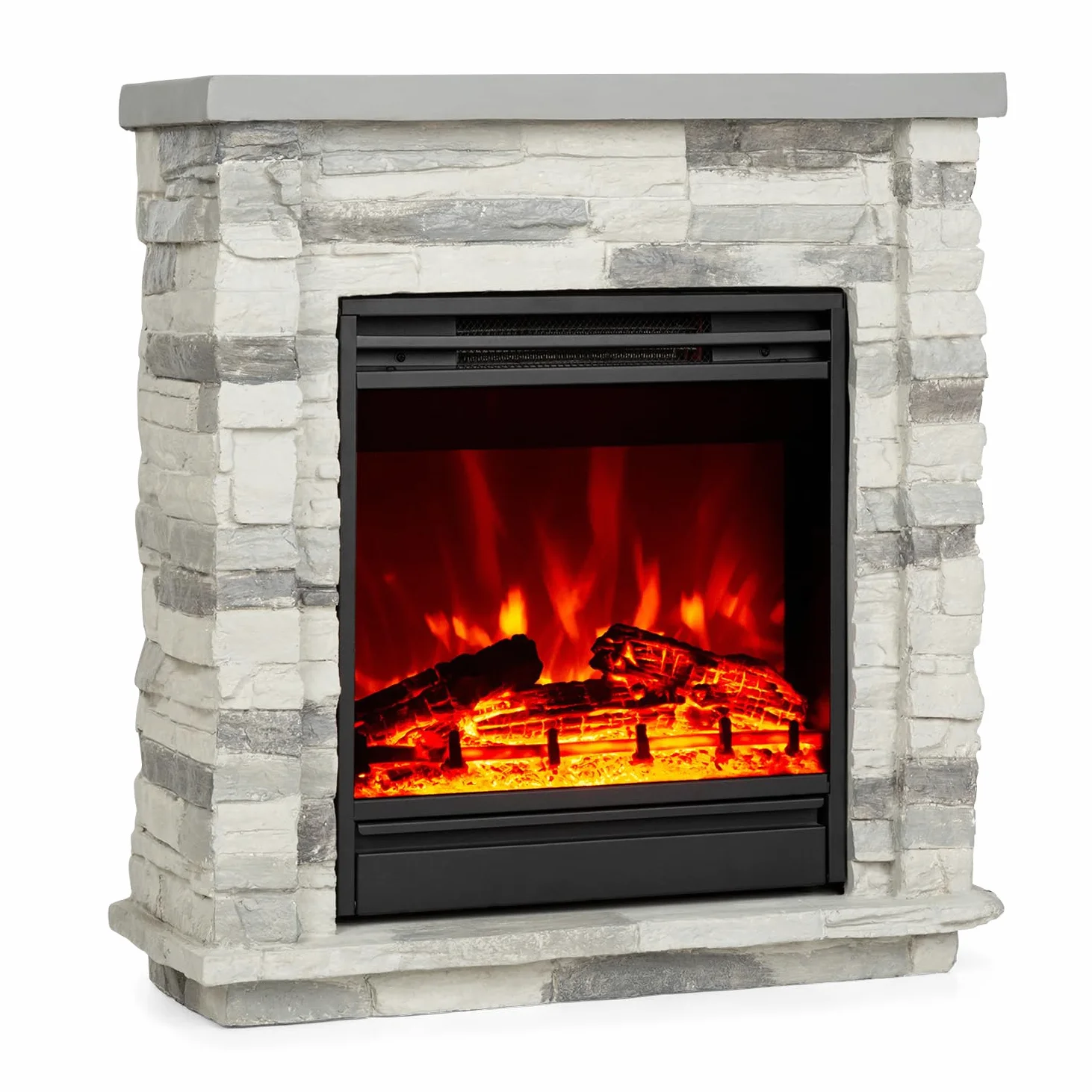 Klarstein Chimenea Electrica Bajo Consumo Pared, Estufa sin Leña de Interior, Chimeneas Electricas Decorativas 1800W, Llama LED, Chimenea Decorativa con Mando, Temporizador y Efecto Real Troncos