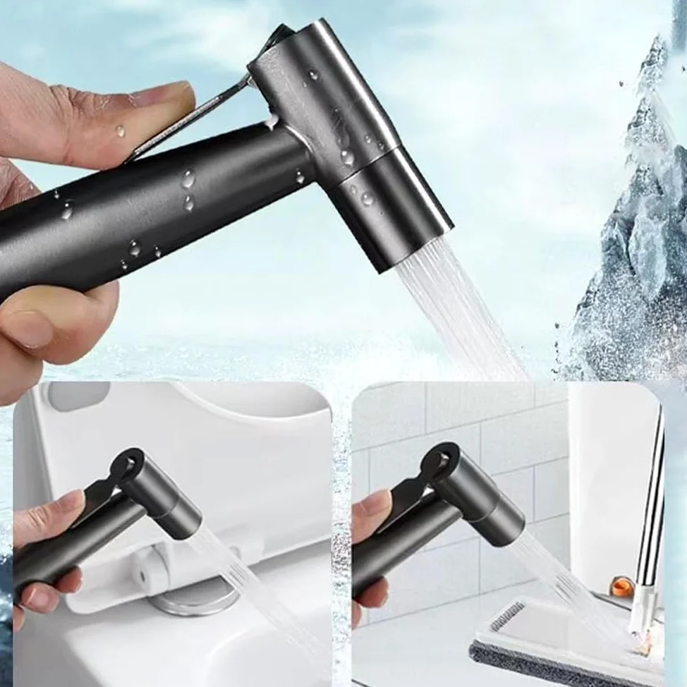 Grifo Bidet para WC Bidet Kit Edelstahl Ducha Higienica mit Soporte Tubo de Resorte Adhesivo Pulverizador de Válvula de Doble Control Para Inodoro Ducha de Mano Para Baños y Aseos
