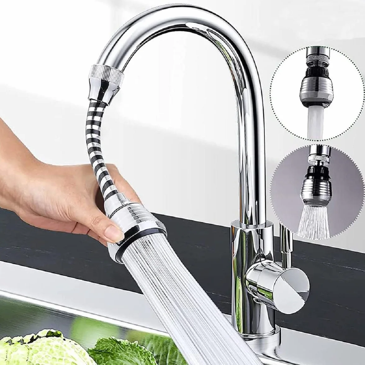 Aireador Grifo Cocina 360º Pulverizador Universal 2PC Extensor Difusor Atomizador