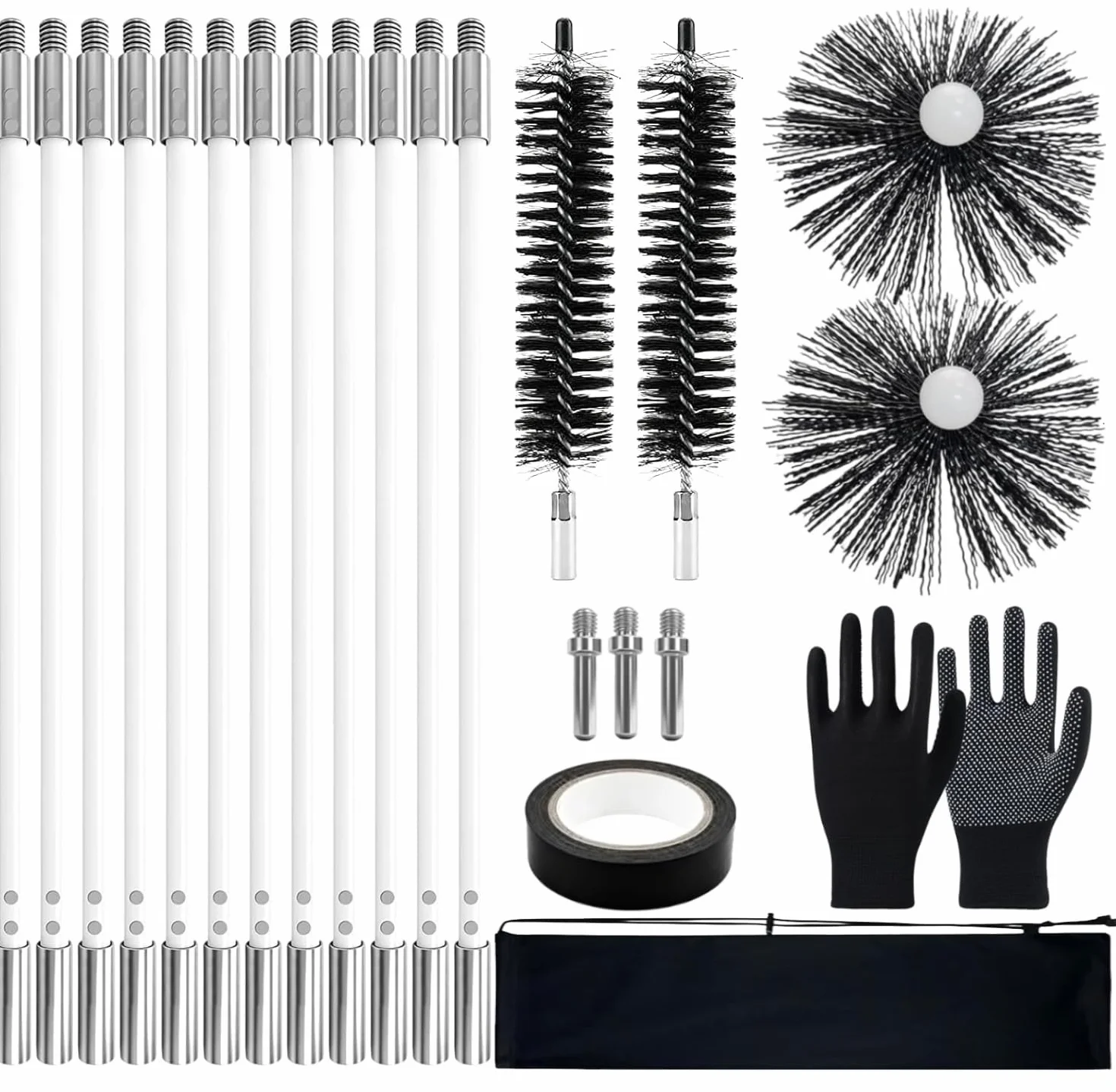 Juego de 23 cepillos para Chimenea, Cepillo para Tubo de Estufa, Cepillo de 150 mm, 40 mm, Cepillo de Limpieza de Tubo de Chimenea de Nailon con Barras Flexibles de 12 x 410 mm, Uso con