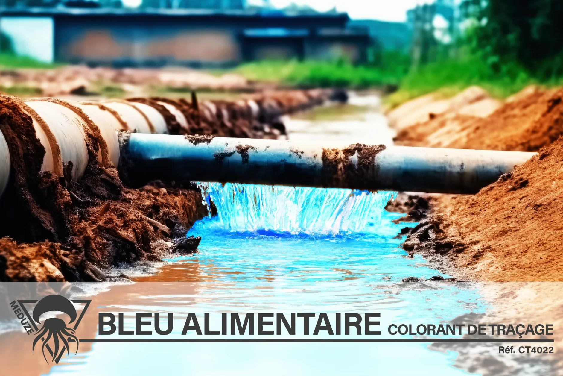 Méduze - Azul alimentario Colorante de trazado 1L - Listo para usar - Agua potable y aguas residuales - Fontanería - Diagnóstico - Obras públicas