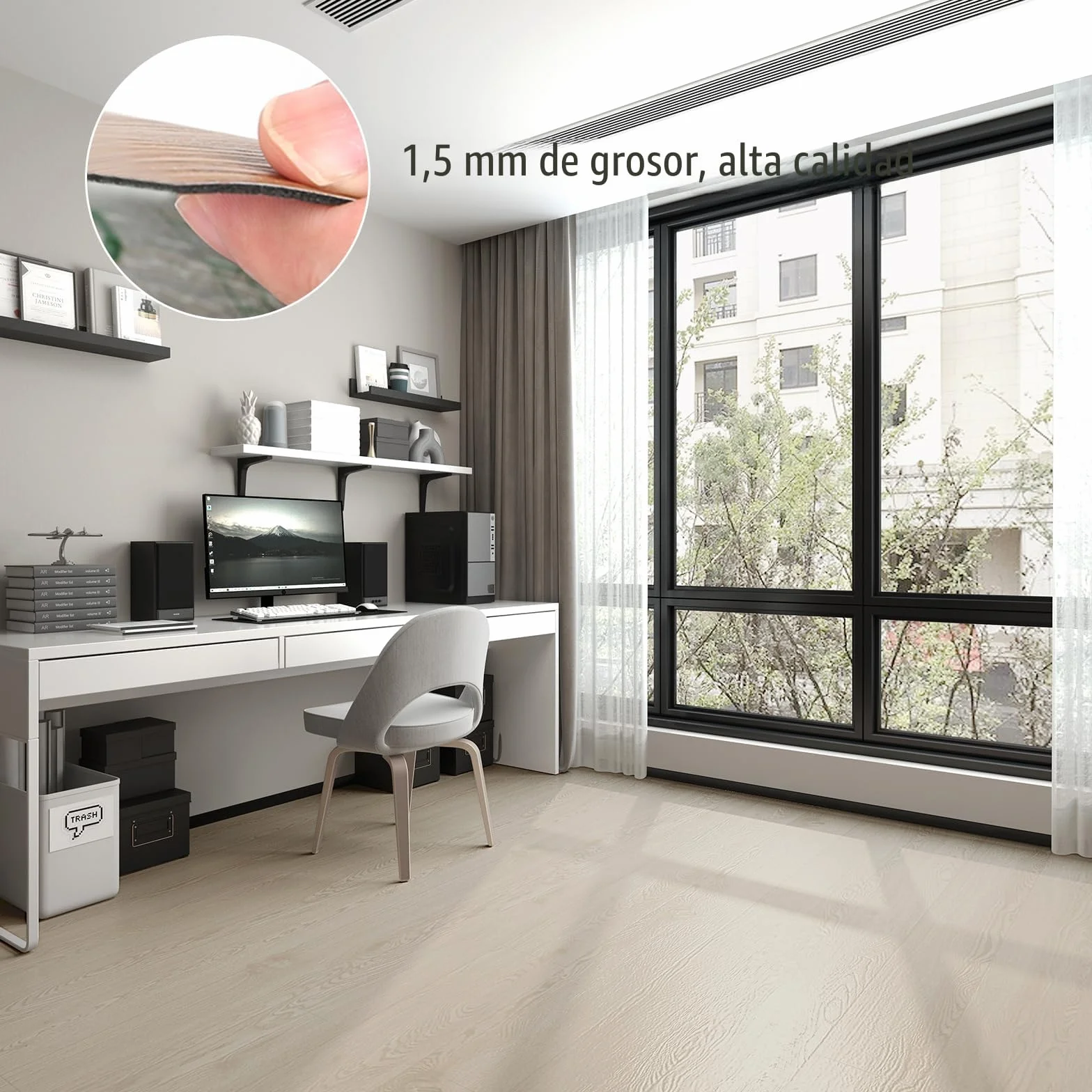 Revestimiento de Suelo de PVC Autoadhesivo, Suelo de Vinilo Decorativo Efecto de madera, 15mm Grosor, Antideslizante, Impermeable, 40 x 300cm, 1,2 m (Madera Beige-amarillo)