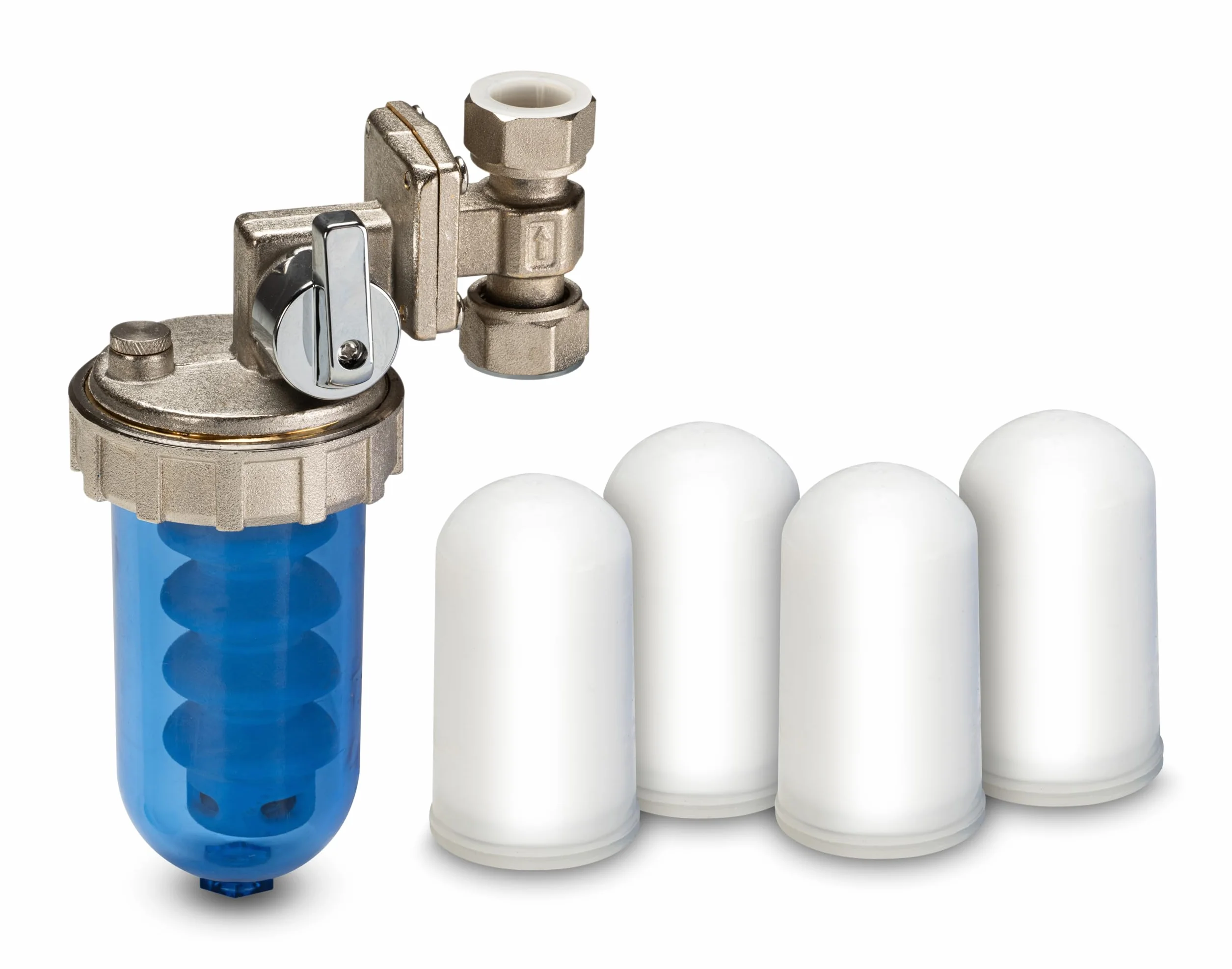 WK - Dosificador giratorio de polifosfato para caldera, útil para filtración de agua, con 4 cartuchos incluidos, actúa como antical y anticorrosión para todos los sistemas