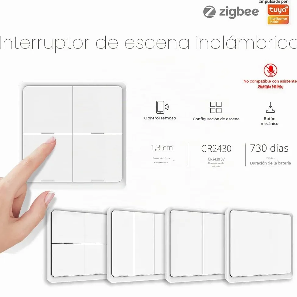MOES Zigbee Interruptor Inalámbrico Inteligente, 4 Vía 12 Scene Smart Button Switch para Tuya Smart Device, Requiere Tuya/MOES/Smart Life APP(batería incluida,blanco)