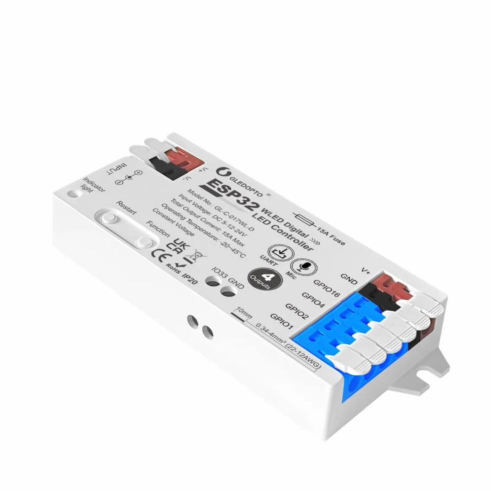 Controlador LED WiFi 4 vías ESP32 WLED Compatible Alexa Google Home Tiras LED RGB 5-24V 15A GL-C-017WL-D
