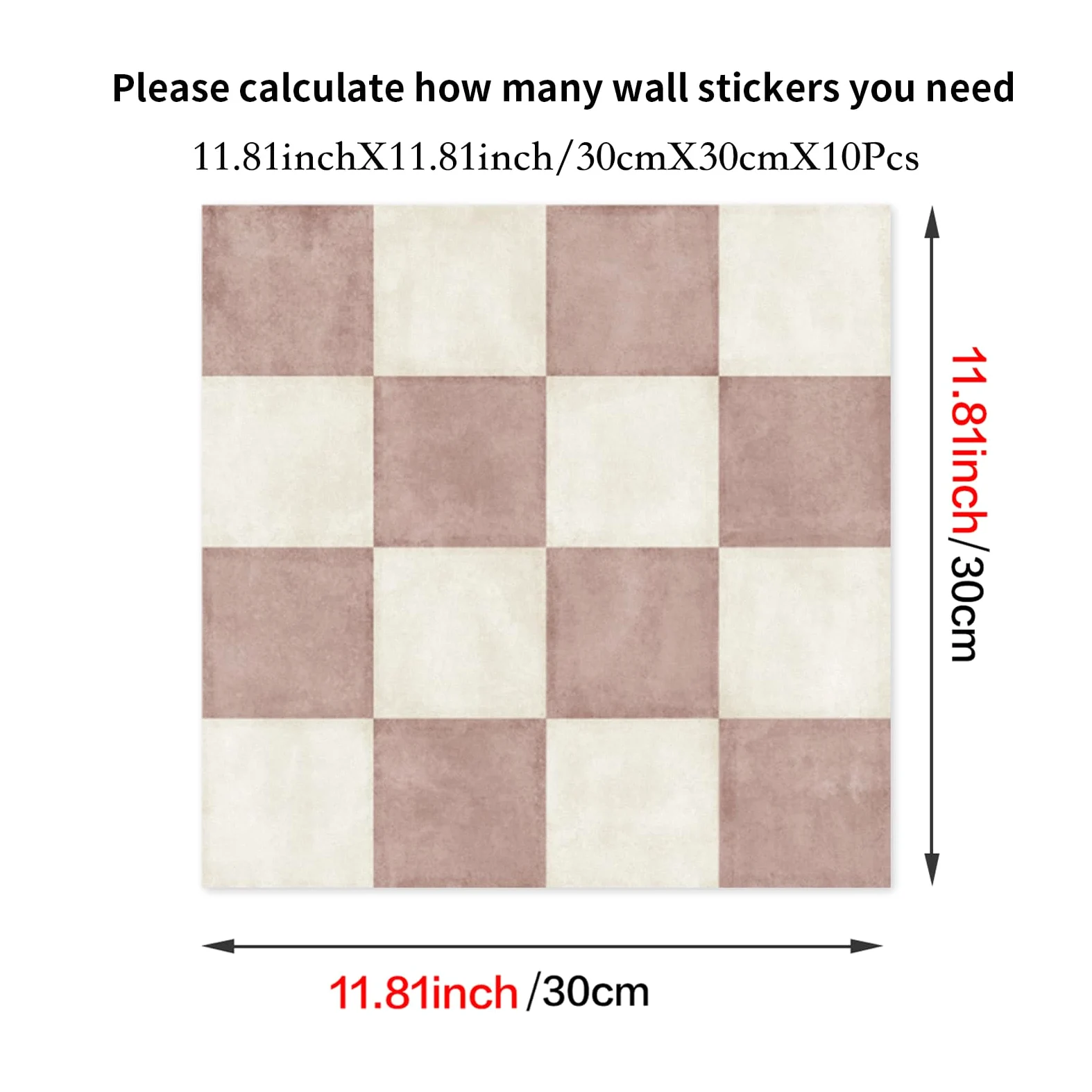 Alwayspon 30 x 30 cm x 10 unidades autoadhesivas para pisos de suelo, pegatinas de vinilo antideslizantes impermeables para decoración de cocina, baño, salón, blanco y rosa a cuadros