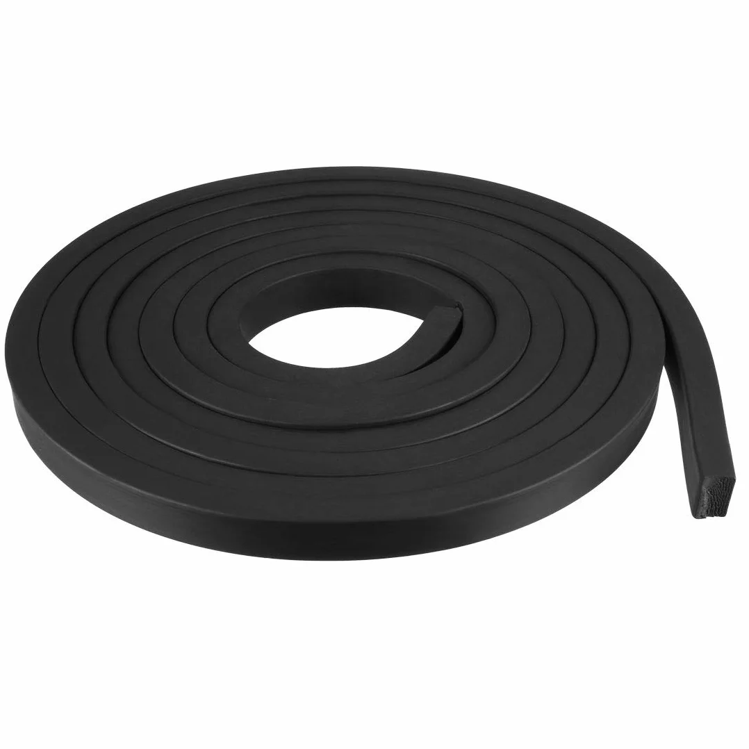 sourcing map Sólido Rectángulo Goma Sello Tira 15mm Wide 10mm Grosor, 3 Metros Largo Negro