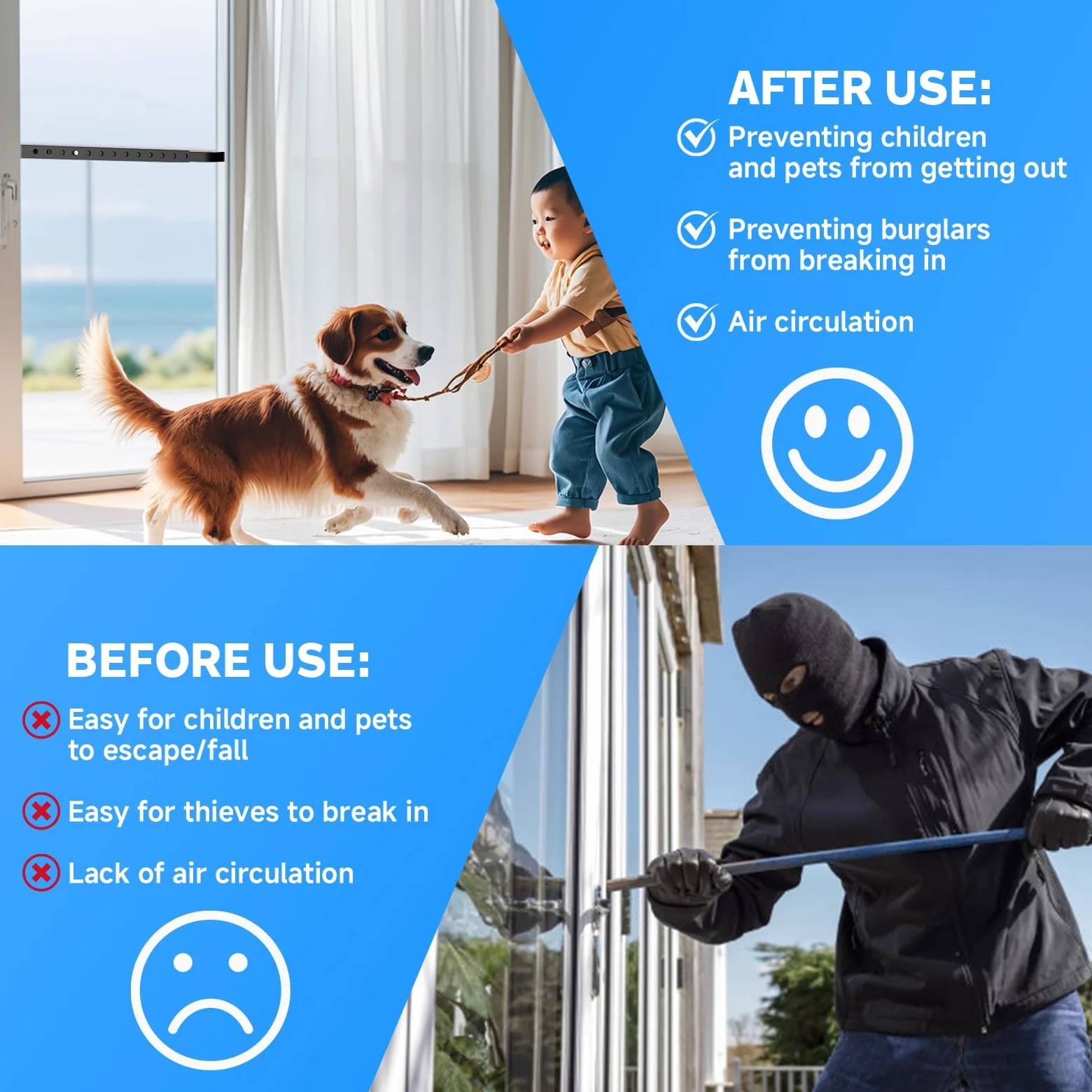 ZhouDaShu Barras de seguridad ajustables para ventana, barras de seguridad interior vertical, bloqueo de barra de ventana para evitar robos, barras de seguridad para ventana para niños, barra de
