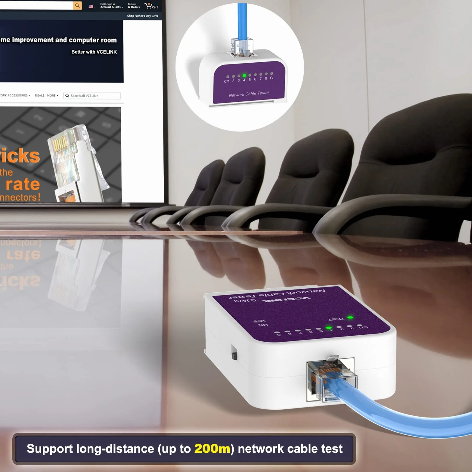 VCELINK RJ45 Comprobador Tester, de LAN Ethernet Cables Tester, para Patch Cables para Cat6 Cat6a Cat5 Cat5e Cat7 Cat8 Cable (batería no incluida)