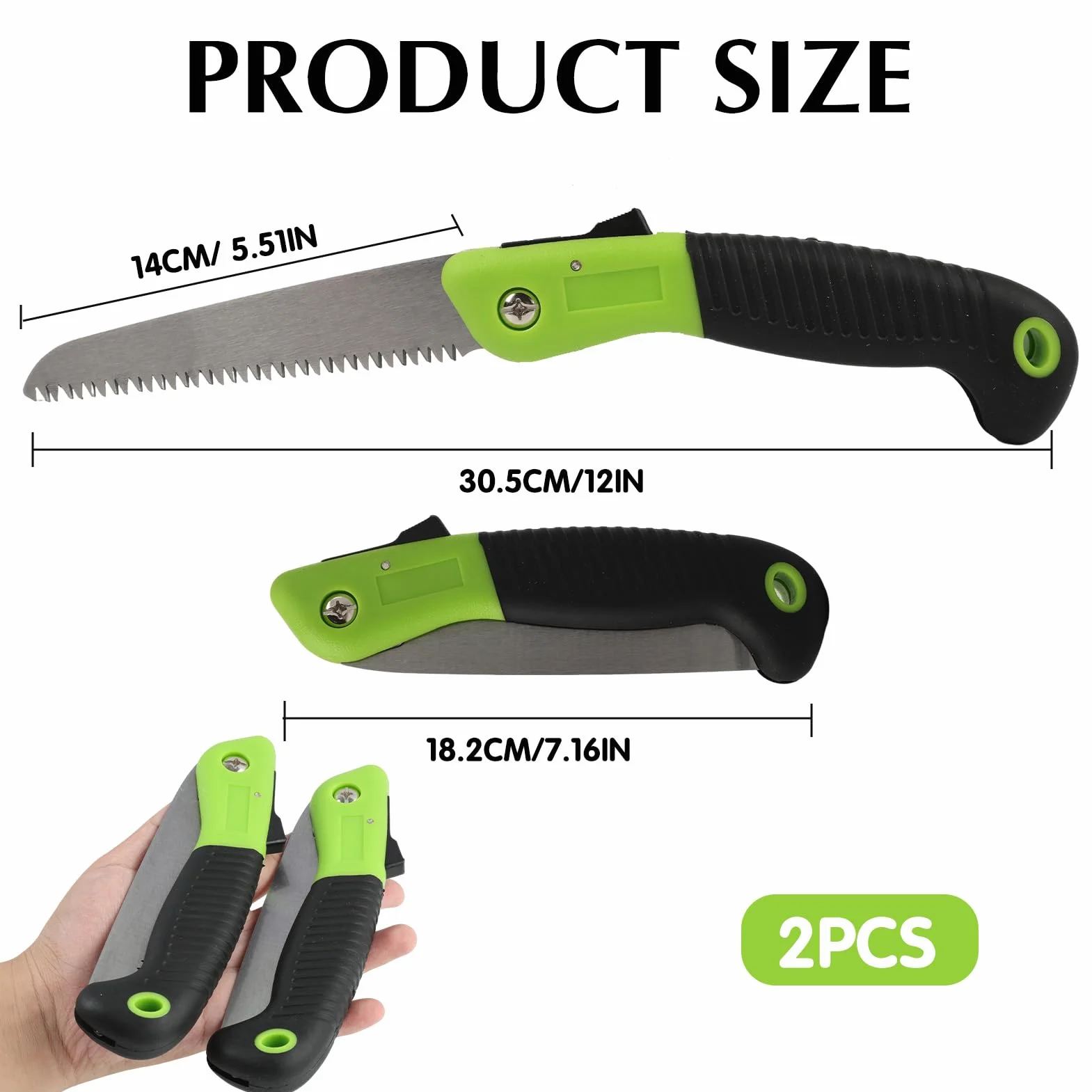 Sierra de Mano Plegable Poda Serrucho Curvo Mango Ergonómico Antideslizante 2PCS
