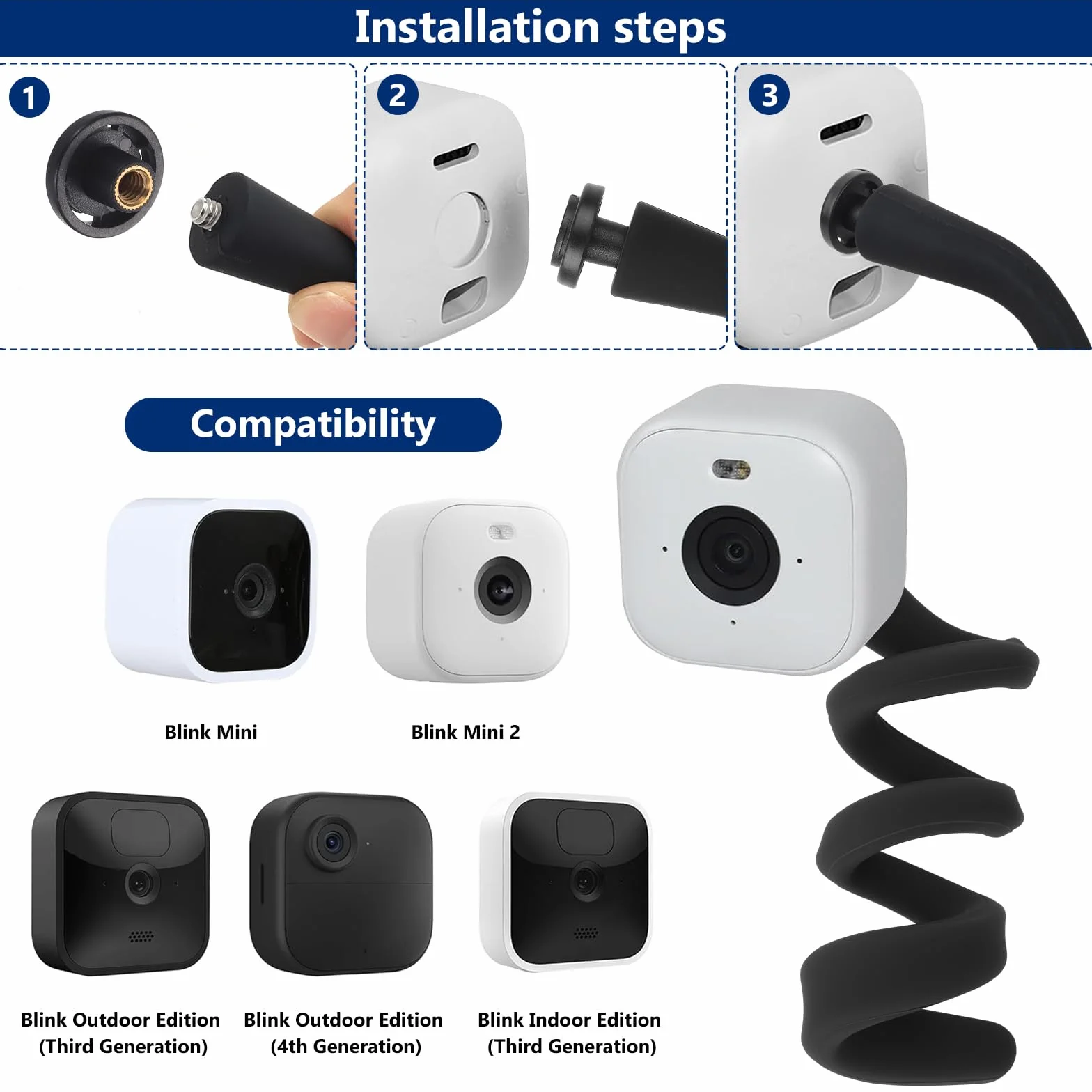 2 unidades de montaje flexible para cámara, soporte giratorio compatible con Blink Mini/Mini 2, Blink Outdoor 4 (4th Gen)/(3ª generación), XT/XT2, cámara interior (2, negro)