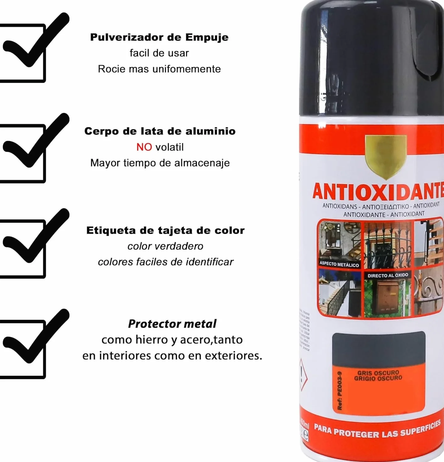 MORE FREE-Pintura Spray Antioxidante Negra 400 Ml para las Superficies de Metal, Hierro y Aluminio,Pack de 4 Unidad