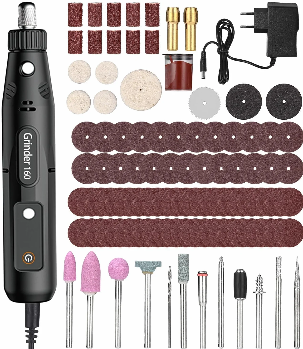 Mini Amoladora Eléctrica, Kit de Herramienta Rotativa con 104 accesorios, 5 velocidades Multiherramienta Amoladora Eléctrica, para Grabar, Cortar, Taladrar, Pulir