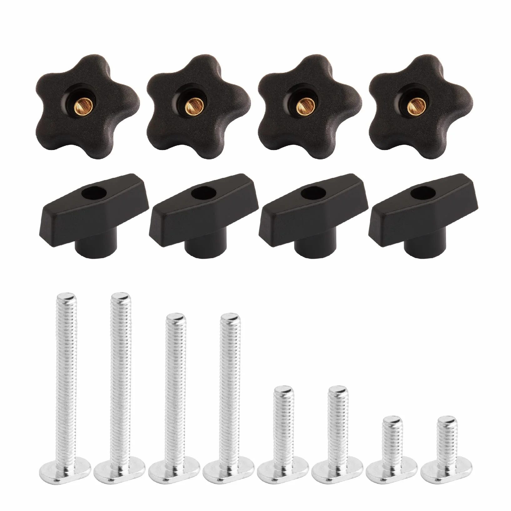 POWERTEC 71121 Kit de pomos en T con perillas roscadas y pernos en T de 5/16 a 18 para carpintería, juego de 16 piezas