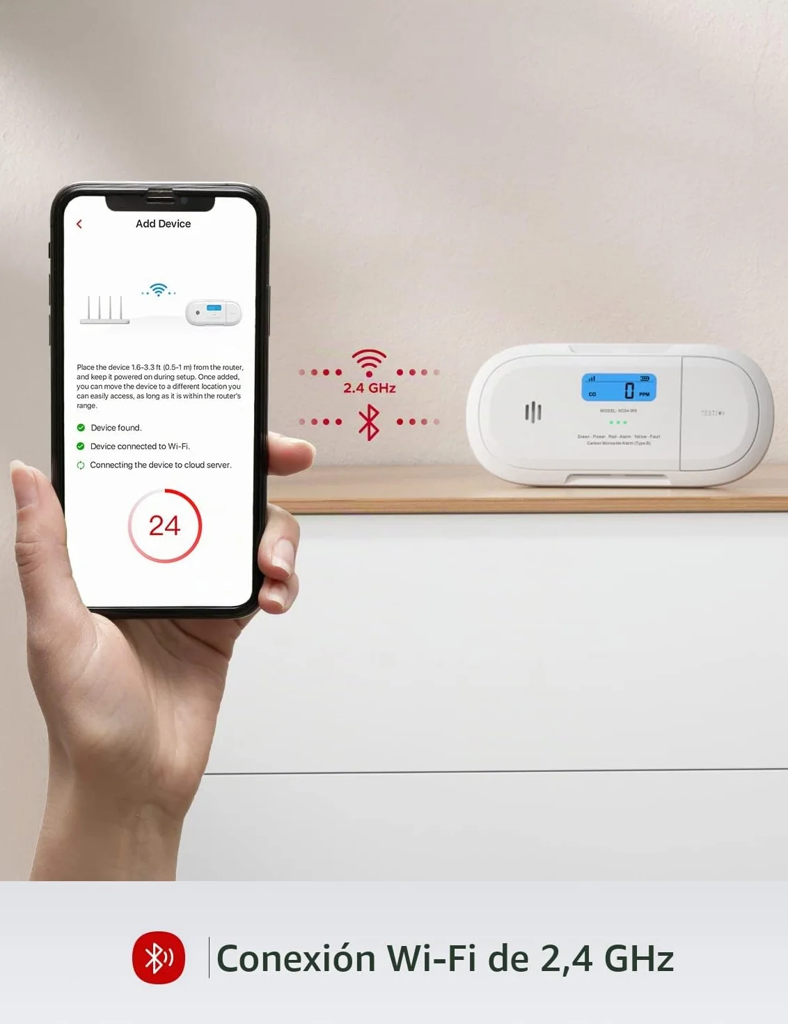 X-Sense Detector de Monóxido de Carbono Inteligente WiFi, Notificaciones Móviles en Tiempo Real con la Aplicación X-Sense Home Security, Batería Reemplazable, Dise?o sin Soportes, XC04-WX