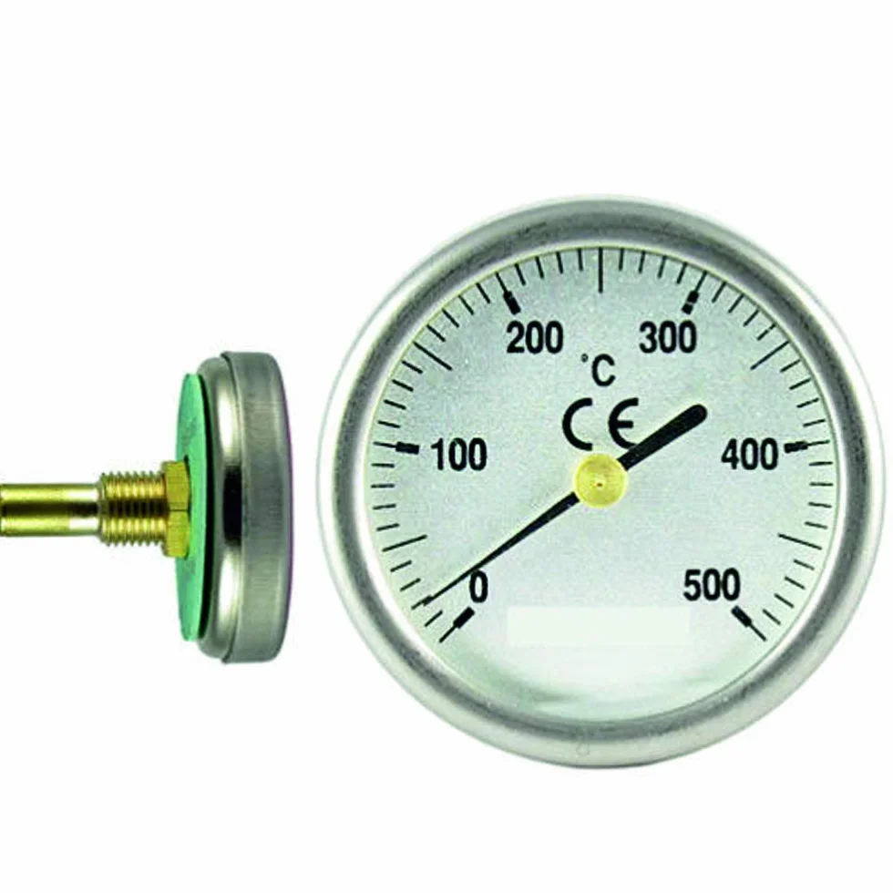 Termómetro para Puertas de Horno de leña, Escala de 0 a 500ºC, diámetro Esfera 52 mm, Vaina de 30 mm