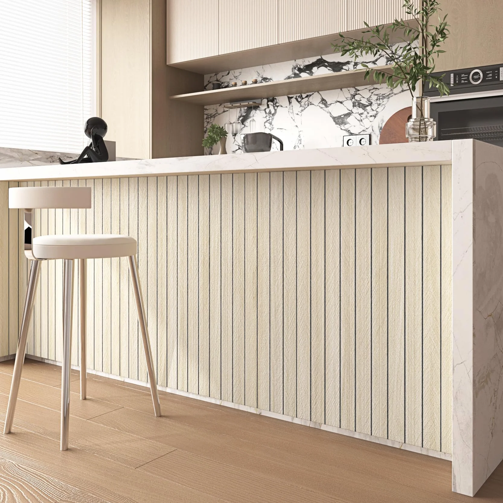 Livelynine Paneles Decorativos 3D Madera Roble Claro Panel decorativo Pared Madera Beige 30CMx5M Revestimiento de Paredes Maderas Listones Interiores Habitación Comedor Pasillo Grueso Papel Pintado