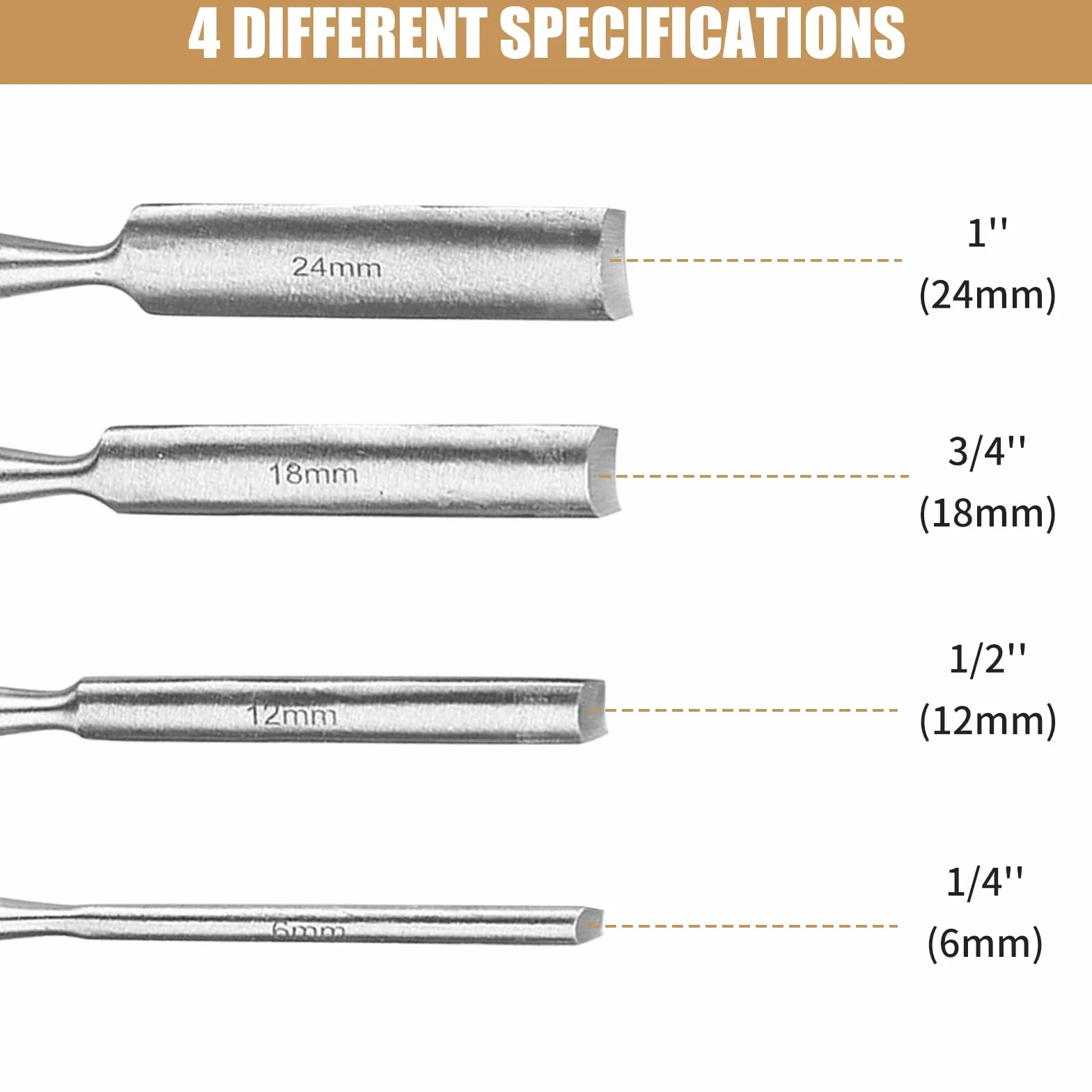 HSS 4pcs Juego De Torneado De Cincel De Torno De Madera Herramientas De Torneado,Juego de Gubias para Tallar Madera 8mm/12mm/18mm/24mm,para Principiantes y Profesionales
