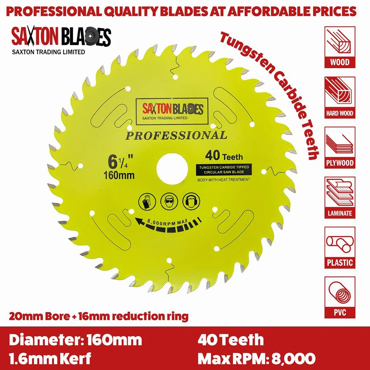 Saxton TCT16040TPRO Professional Range TCT - Hoja circular (160 x 40 x 20 mm, anillo de 16 mm)