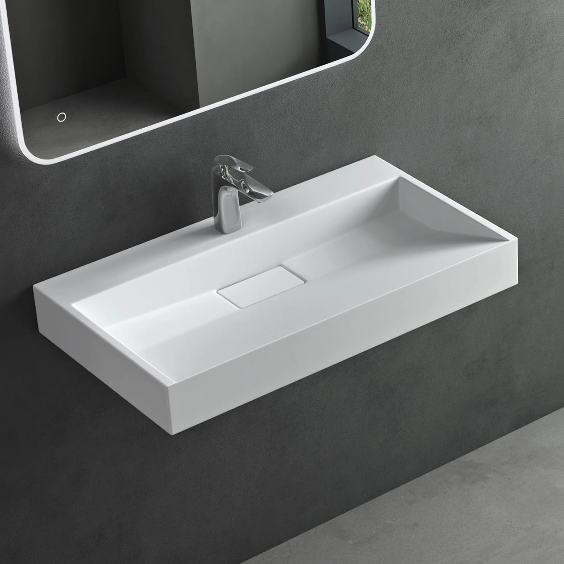 Mai & Mai Lavabo sobre Encimera Lavabo Suspendido Baño | Rectangular | Blanco Mate | Mármol Fundido | 70x46x11cm | 1 Orificio para Grifo con Válvula de Desagüe | Colossum19
